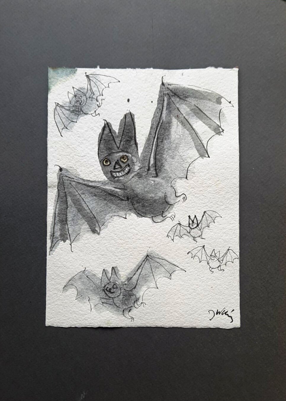 JÓZEF WILKOŃ 'Nietoperze' technika własna, 19x15cm