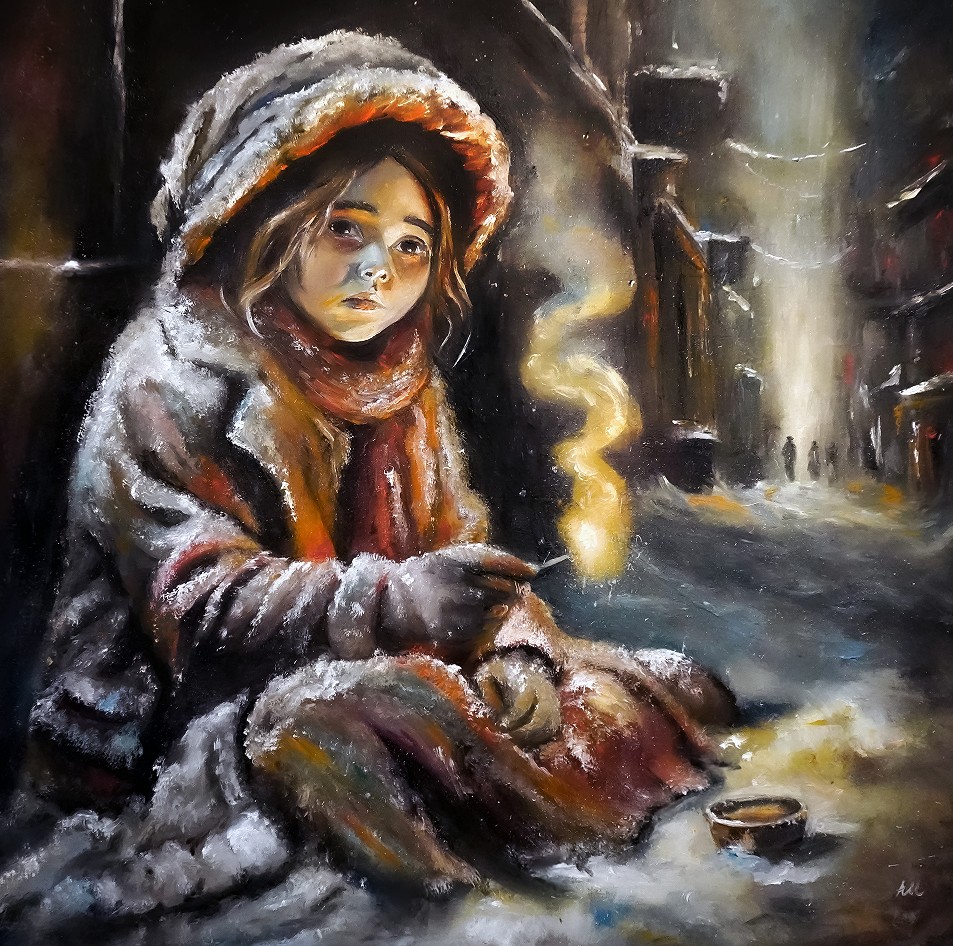 ANDŻELIKA KUCHARSKA 'Dziewczynka z zapałkami', olej, płótno, 70x70cm