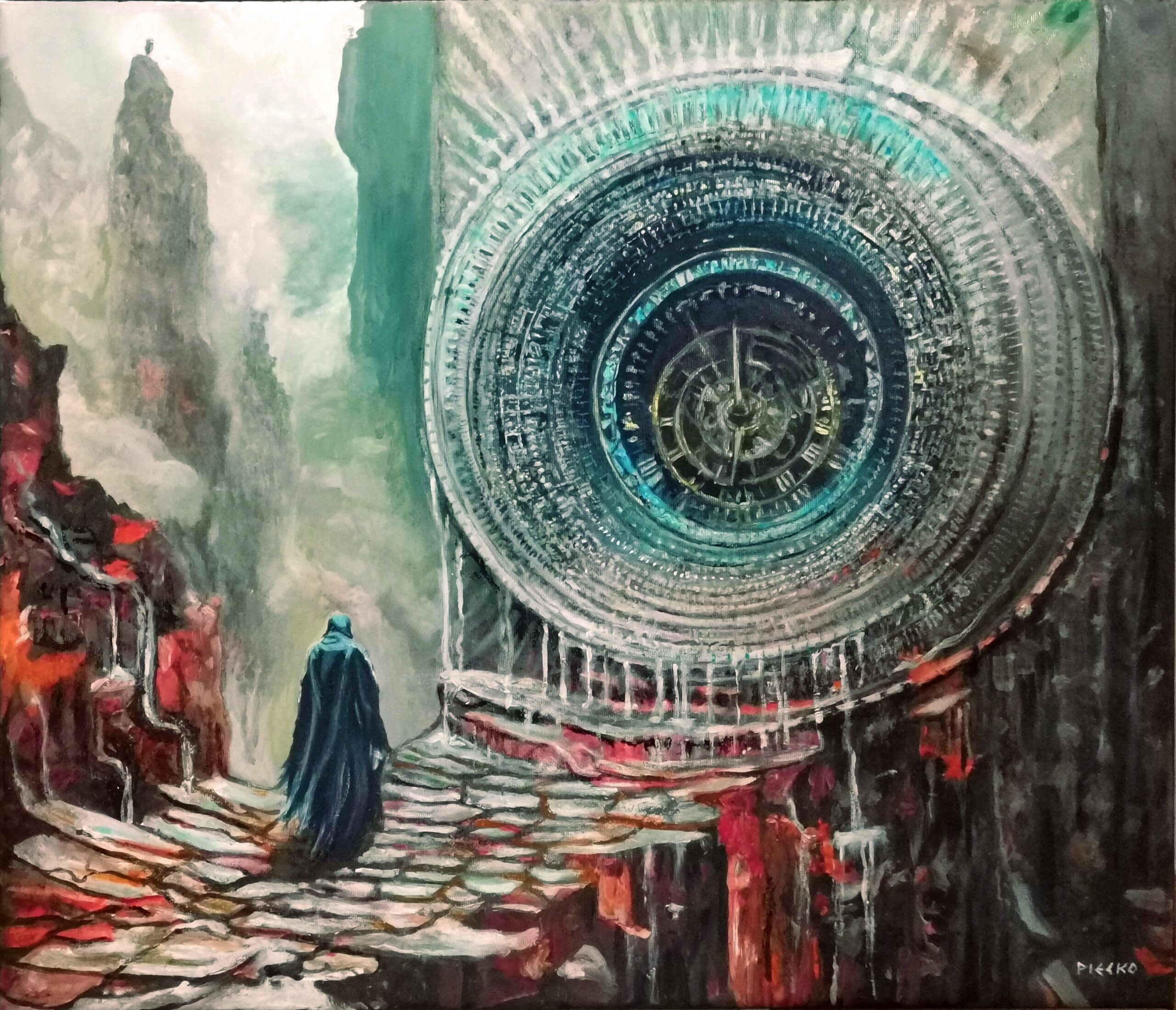 PIOTR PIECKO 'W poszukiwaniu tajemnicy czasu' akryl, płótno, 55x48cm