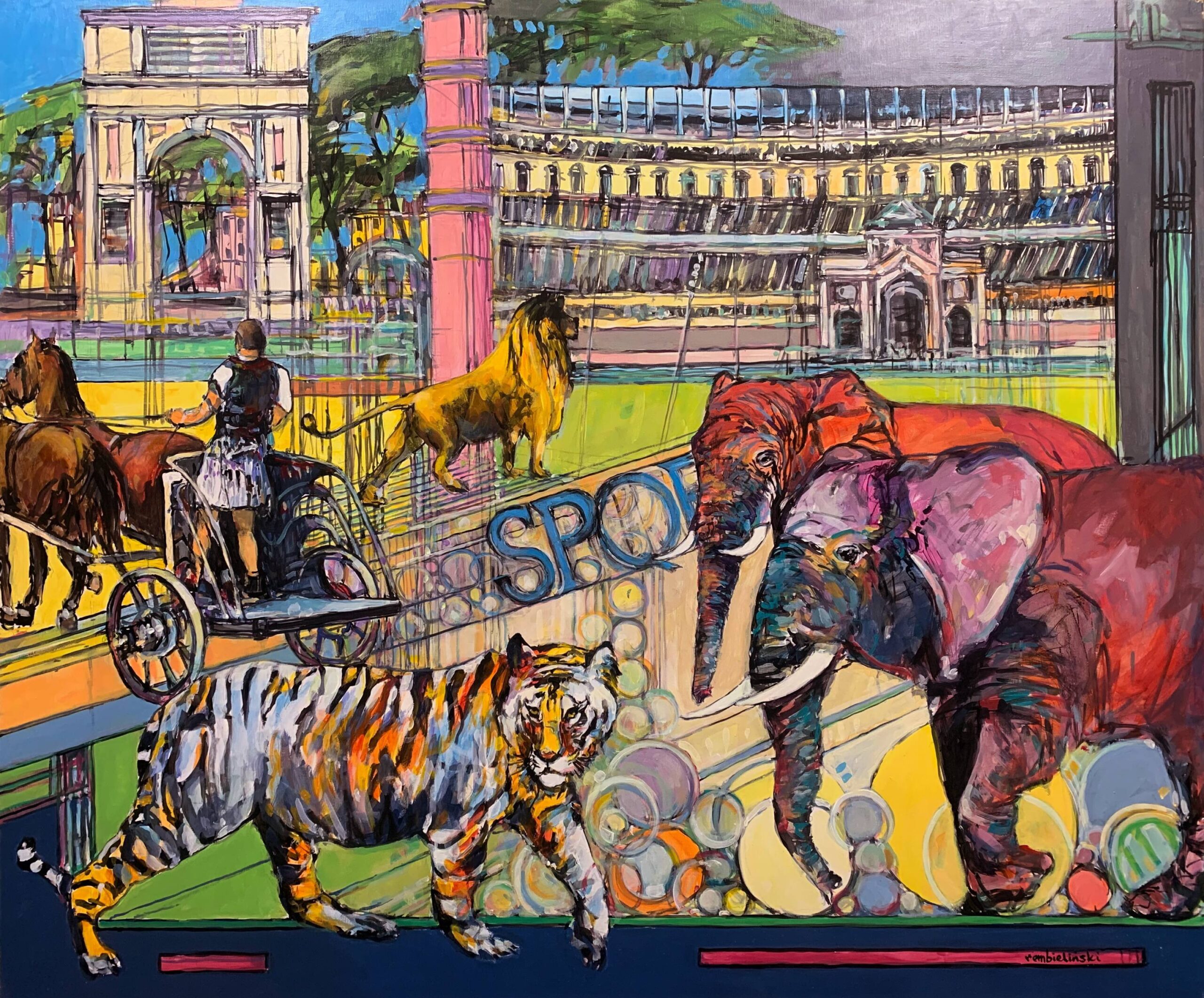 PIOTR REMBIELIŃSKI 'Circus Maximus', akryl płótno, 100x120cm, 2025