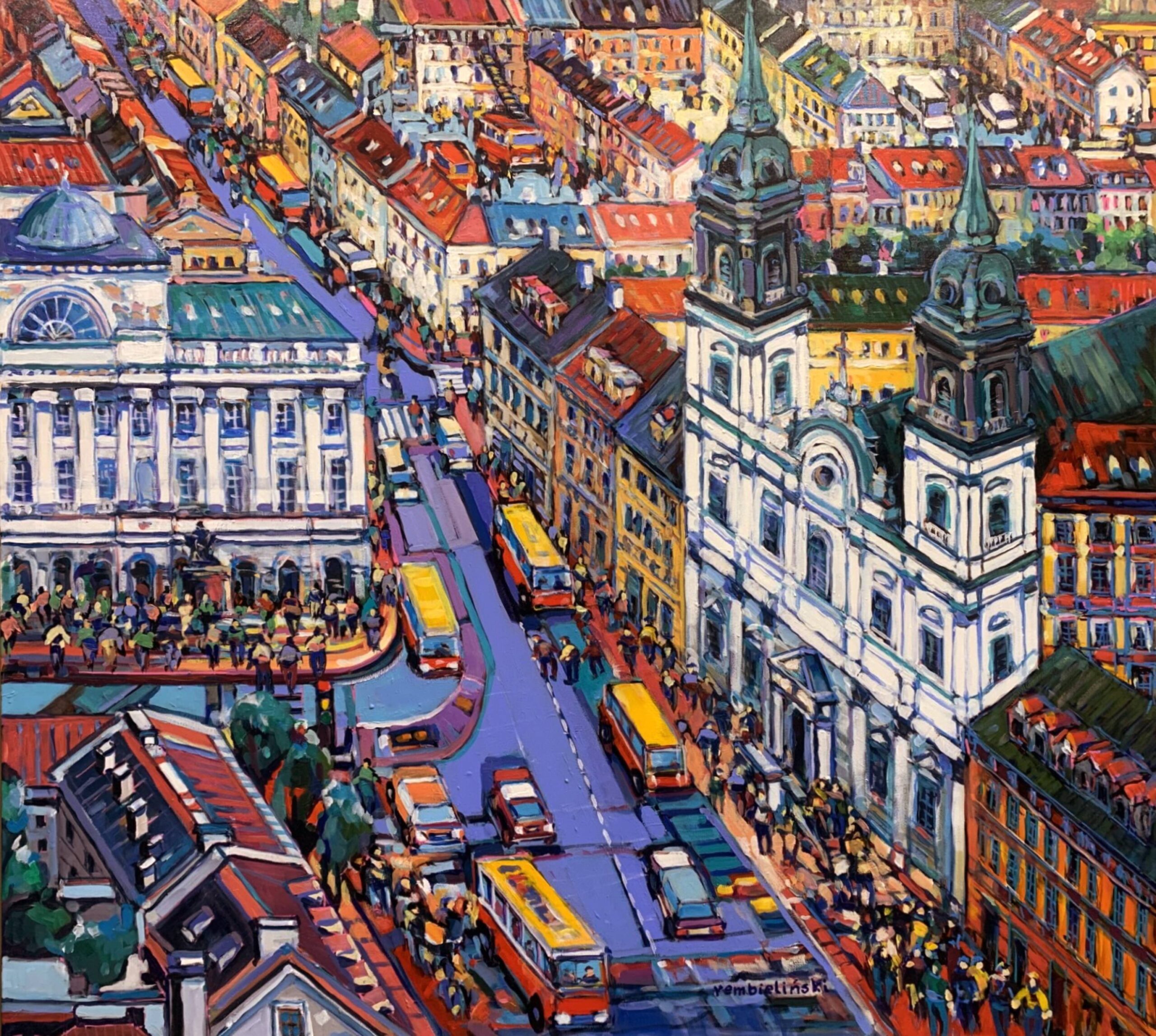 PIOTR REMBIELIŃSKI 'Warszawa Krakowskie Przedmieście', akryl płótno, 90x100cm, 2025