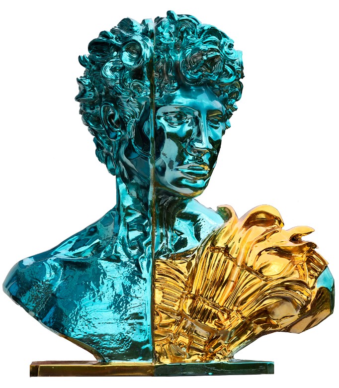 KRZYSZTOF PŁONKA 'Perseus Turquoise Gold' brąz, 60x60cm