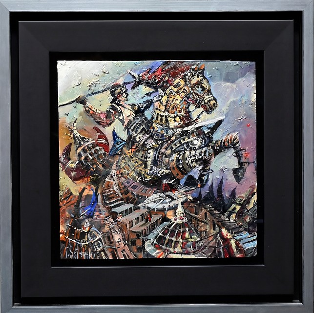 TOMASZ SĘTOWSKI 'Św. Jerzy i smok' olej, akryl, płyta, 30x30cm