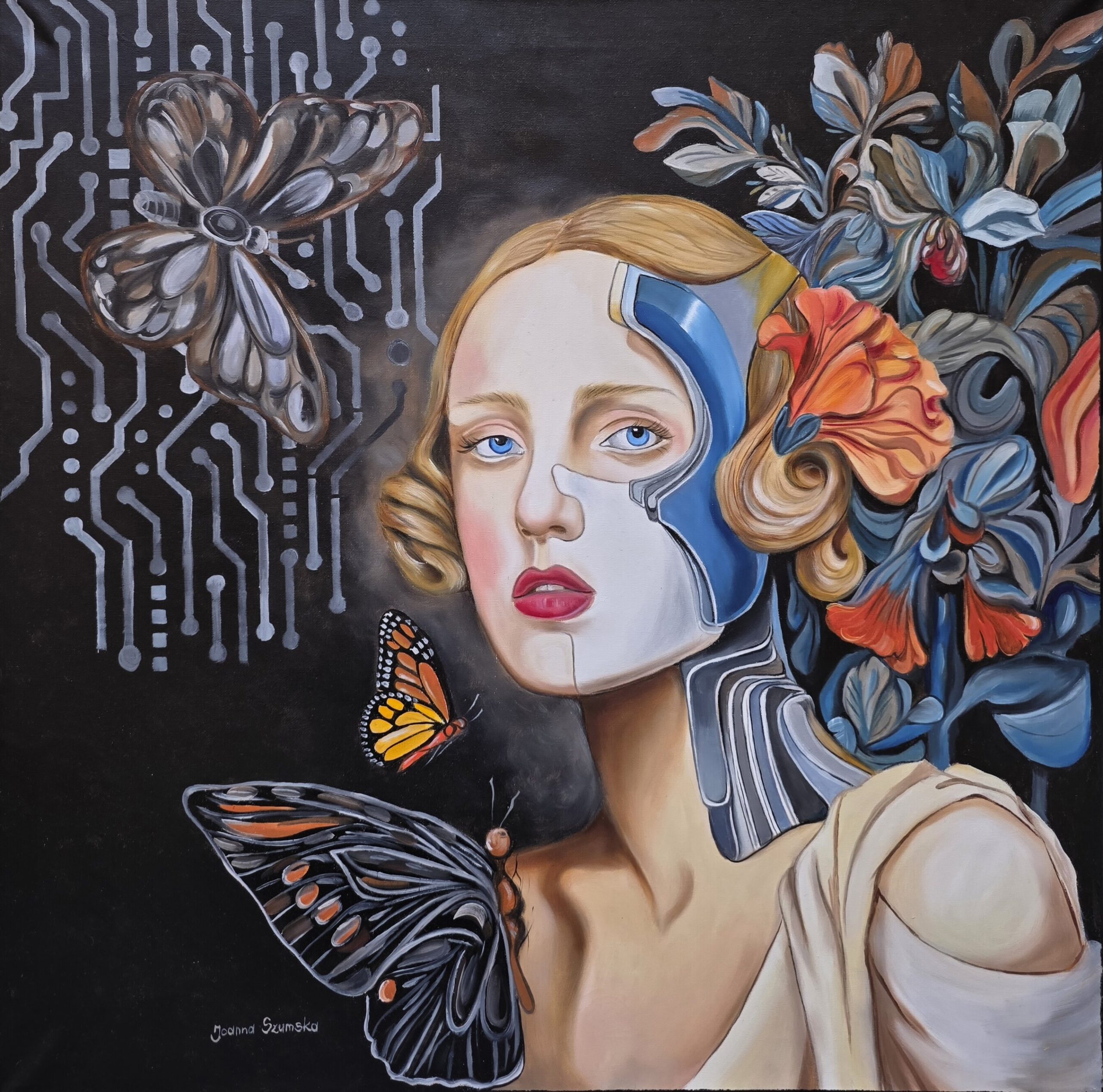 JOANNA SZUMSKA, 'Cyfrowa tożsamość, olej, płótno, 60x60cm