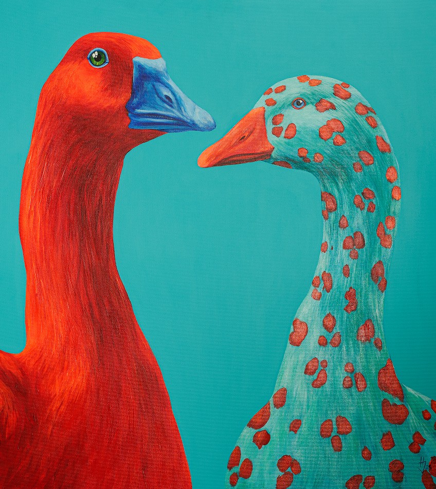 IVANKA NECHYPORUK, 'Gęsi' akryl, płótno, 100x90cm