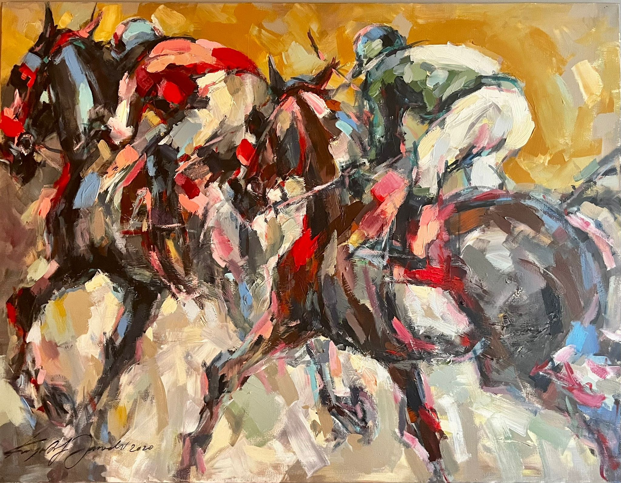 KRZYSZTOF JAROCKI 'Wyścig', akryl, płótno, 116 x 89 cm