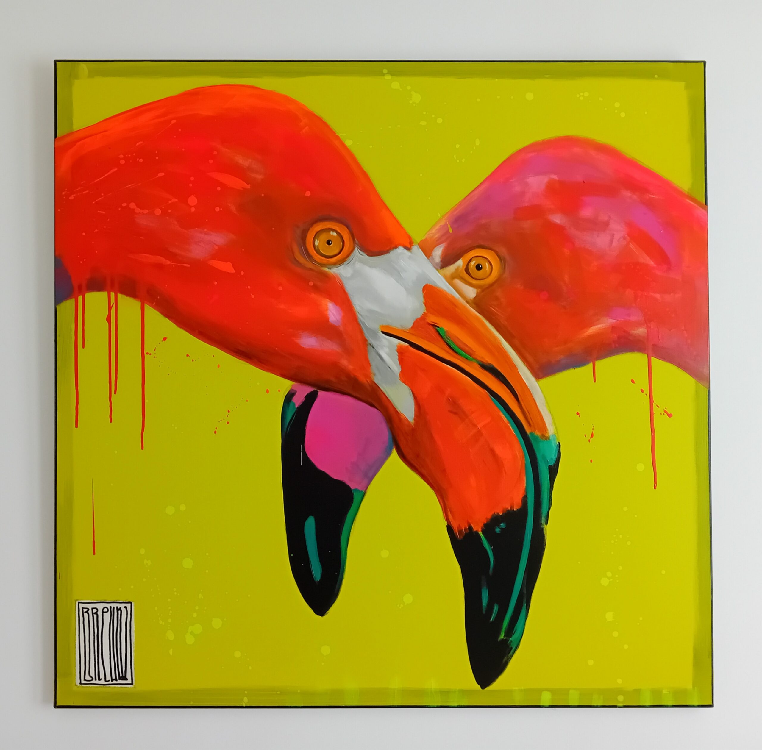 WOJCIECH BREWKA 'Flamingi' akryl, płótno, średnica 120x120cm