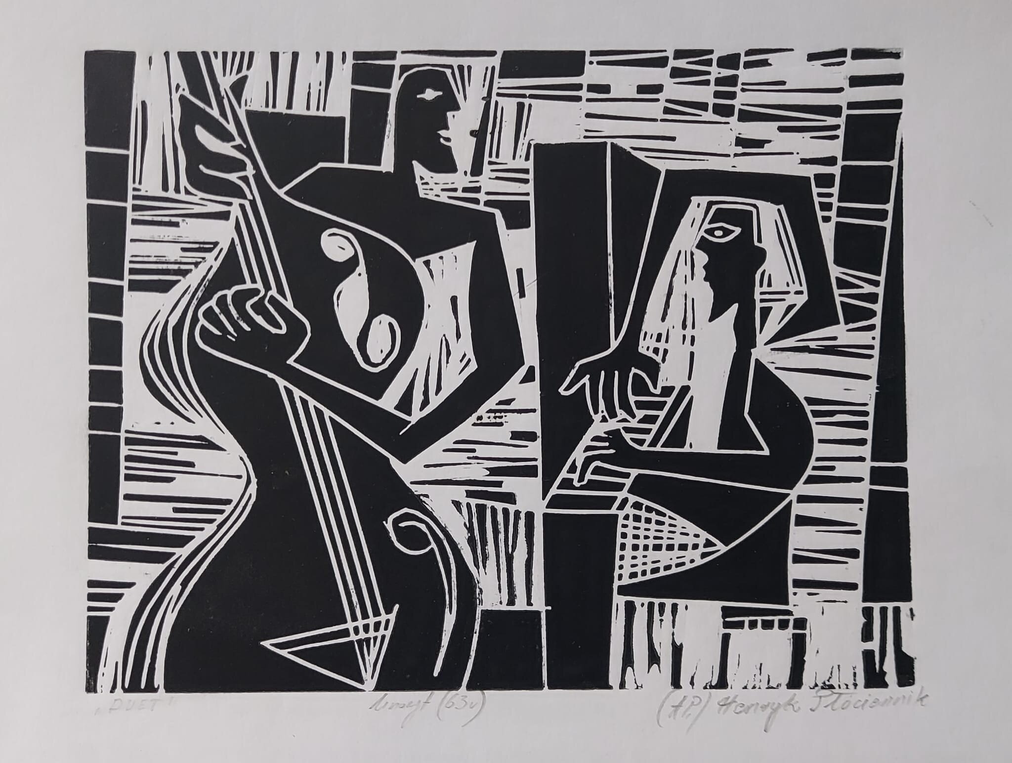 HENRYK PŁÓCIENNIK 'Duet' 1963, linoryt, papier, 20,5x26cm