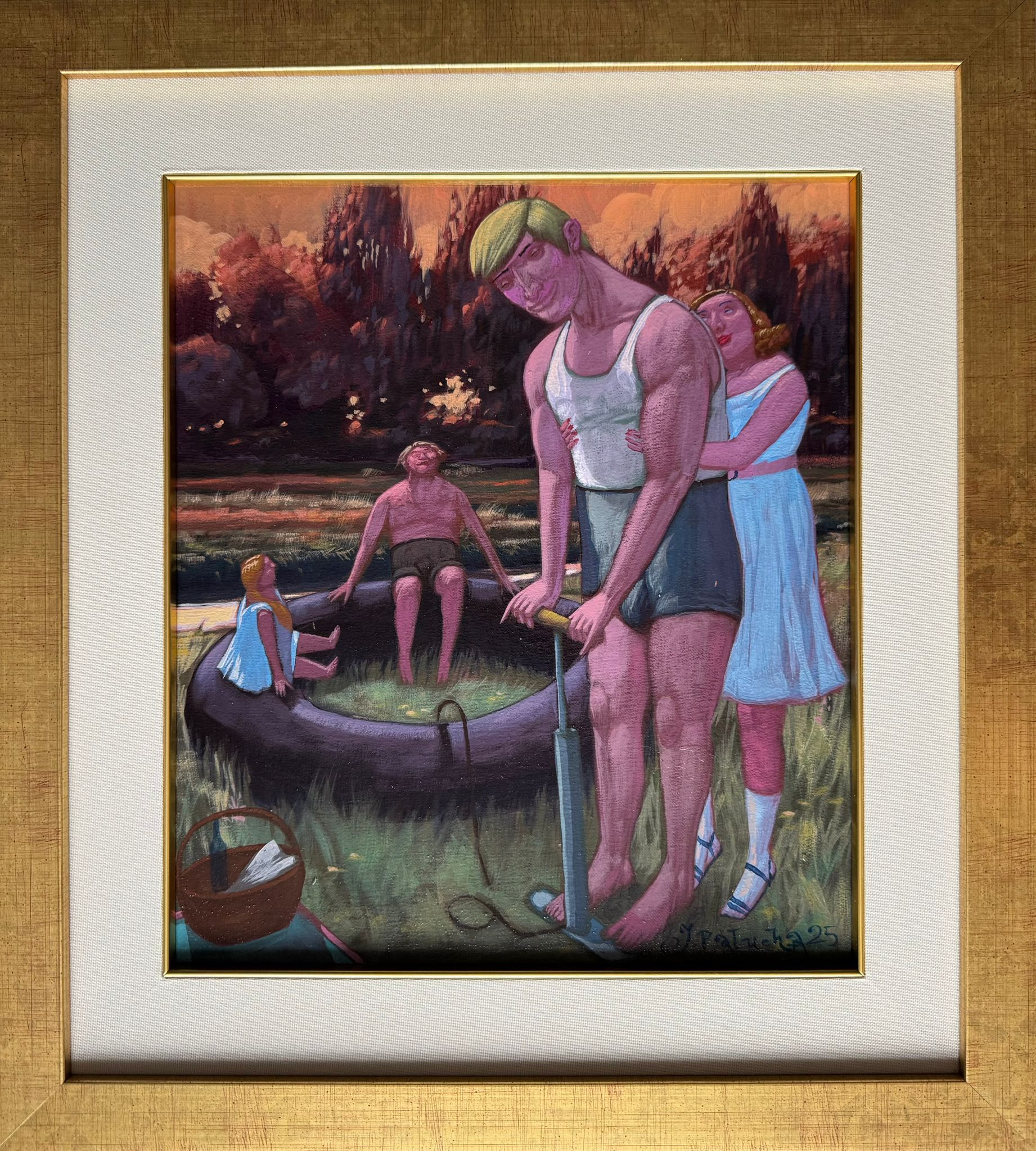 JACEK PAŁUCHA 'Piknik nad rzeczką' olej, płótno 38x33cm