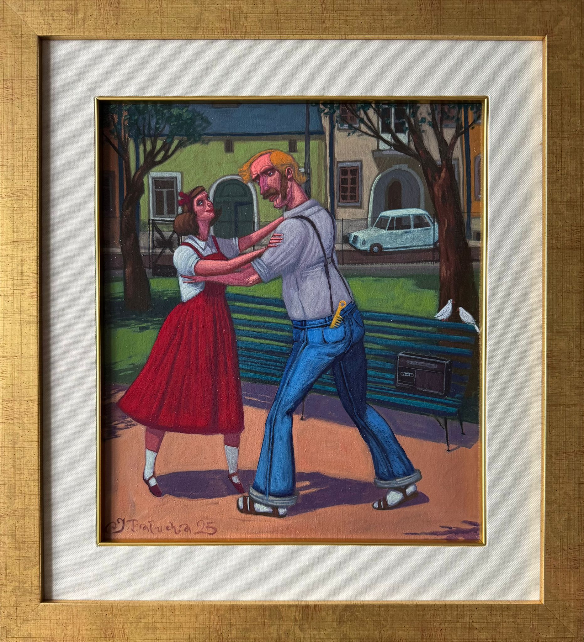 JACEK PAŁUCHA 'Taniec przy muzyce mechanicznej' olej, płótno 33x38cm