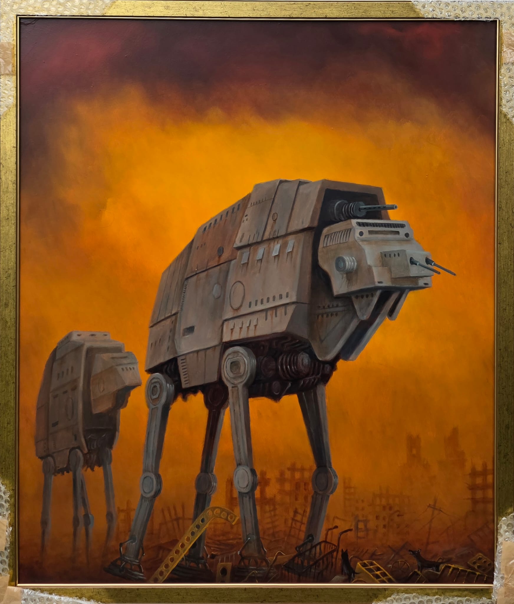 ANDRZEJ ŻURAŃSKI 'Psy szczekają, karawana idzie' olej, płyta, 87x73cm