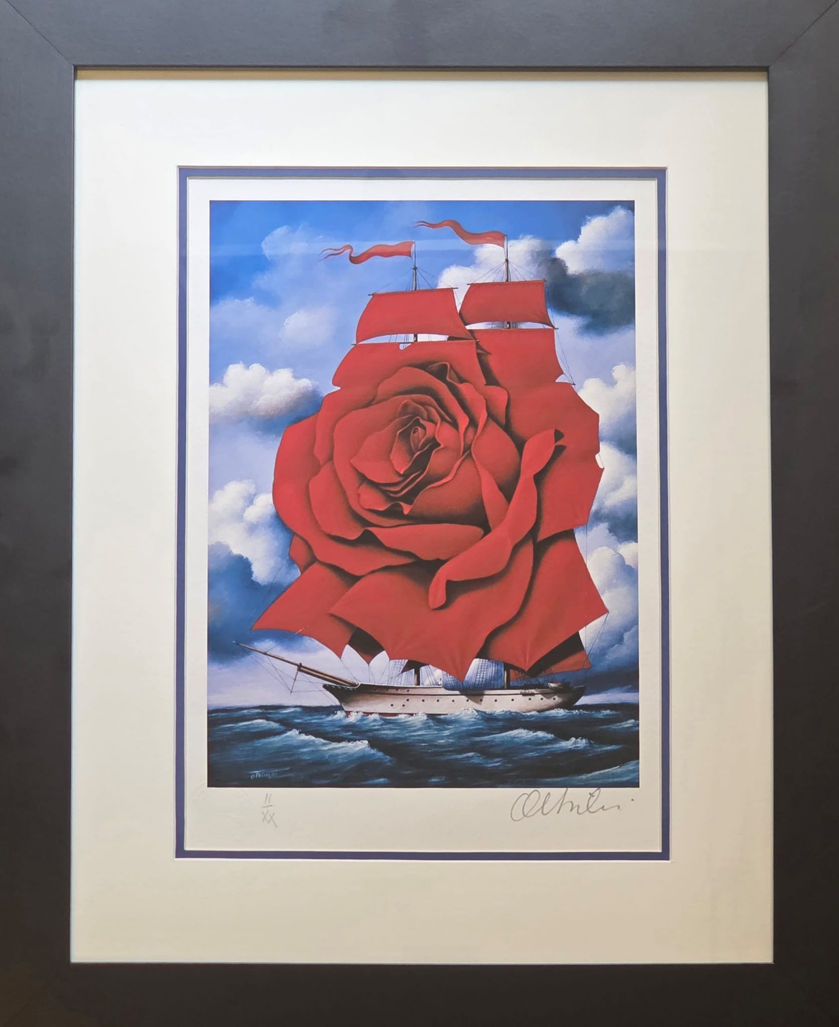 RAFAŁ OLBIŃSKI, 'Red Rose Ship', inkografia, papier, 34,5x24,5cm