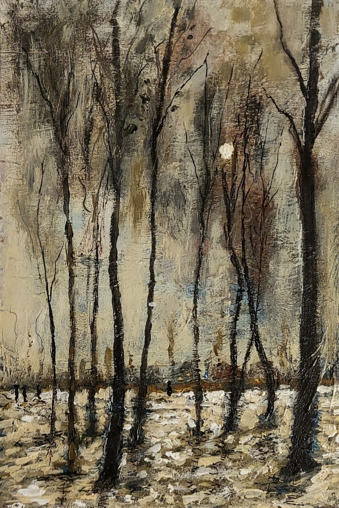 KRZYSZTOF GOCEK 'Zima' olej, akryl, płótno na płycie, 30×20cm