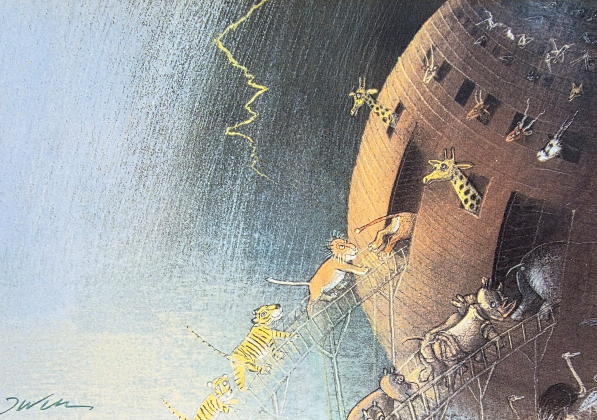 JÓZEF WILKOŃ 'Ilustracja z książki Arka Noego', Pocztówka (sygnowana przez artystę)