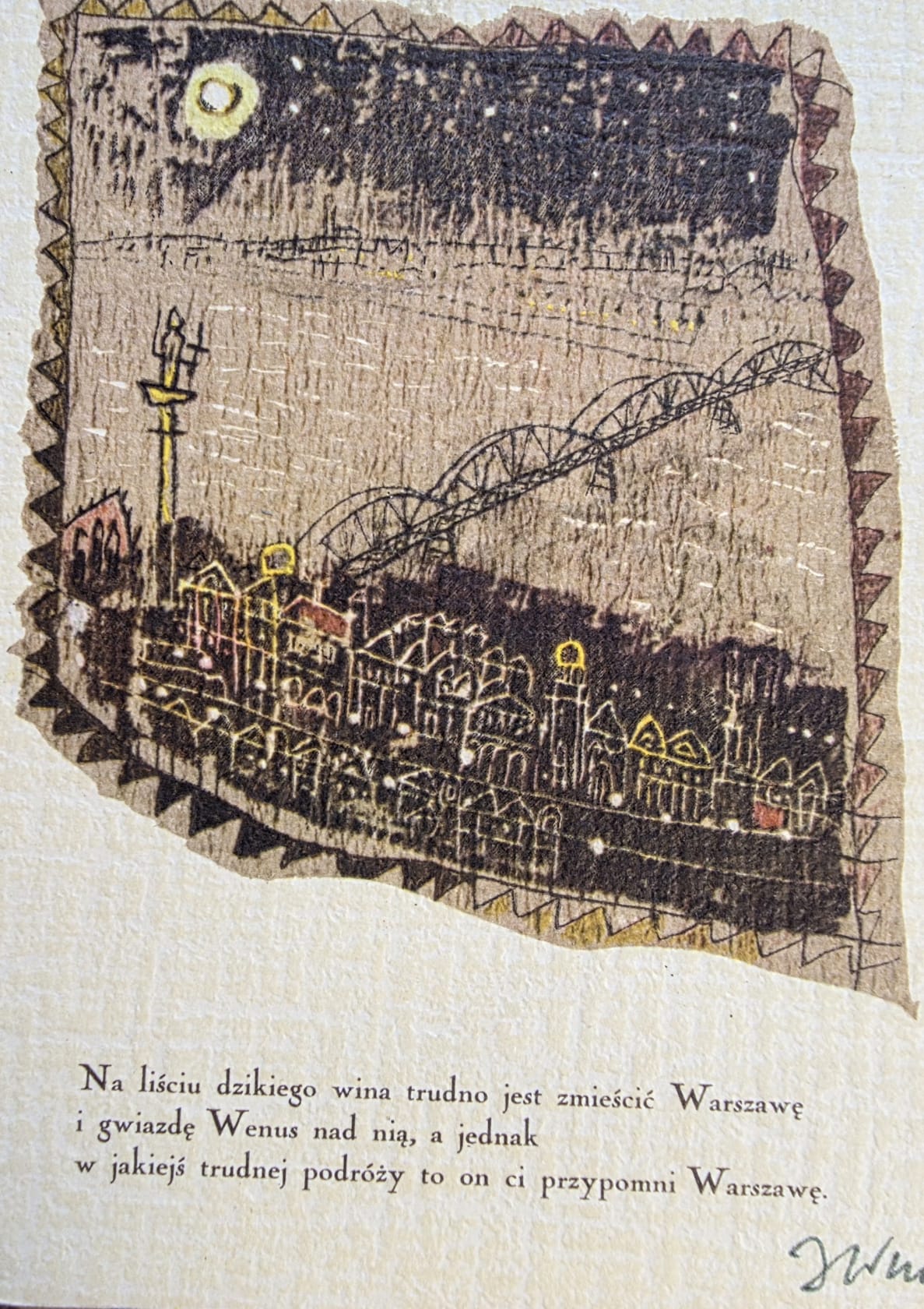 JÓZEF WILKOŃ 'Warszawa' K.I.Gałczyński, Pocztówka (sygnowana przez artystę). Wyd: Ruch rok 1964