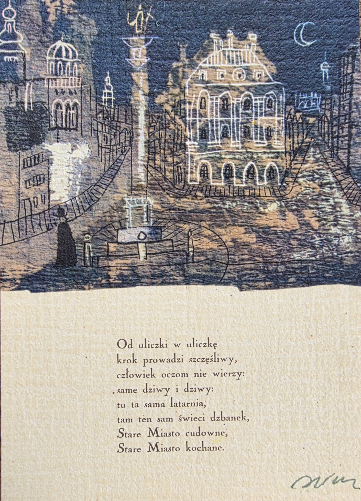 JÓZEF WILKOŃ 'Warszawa' K.I.Gałczyński, Pocztówka (sygnowana przez artystę). Wyd: Ruch rok 1964