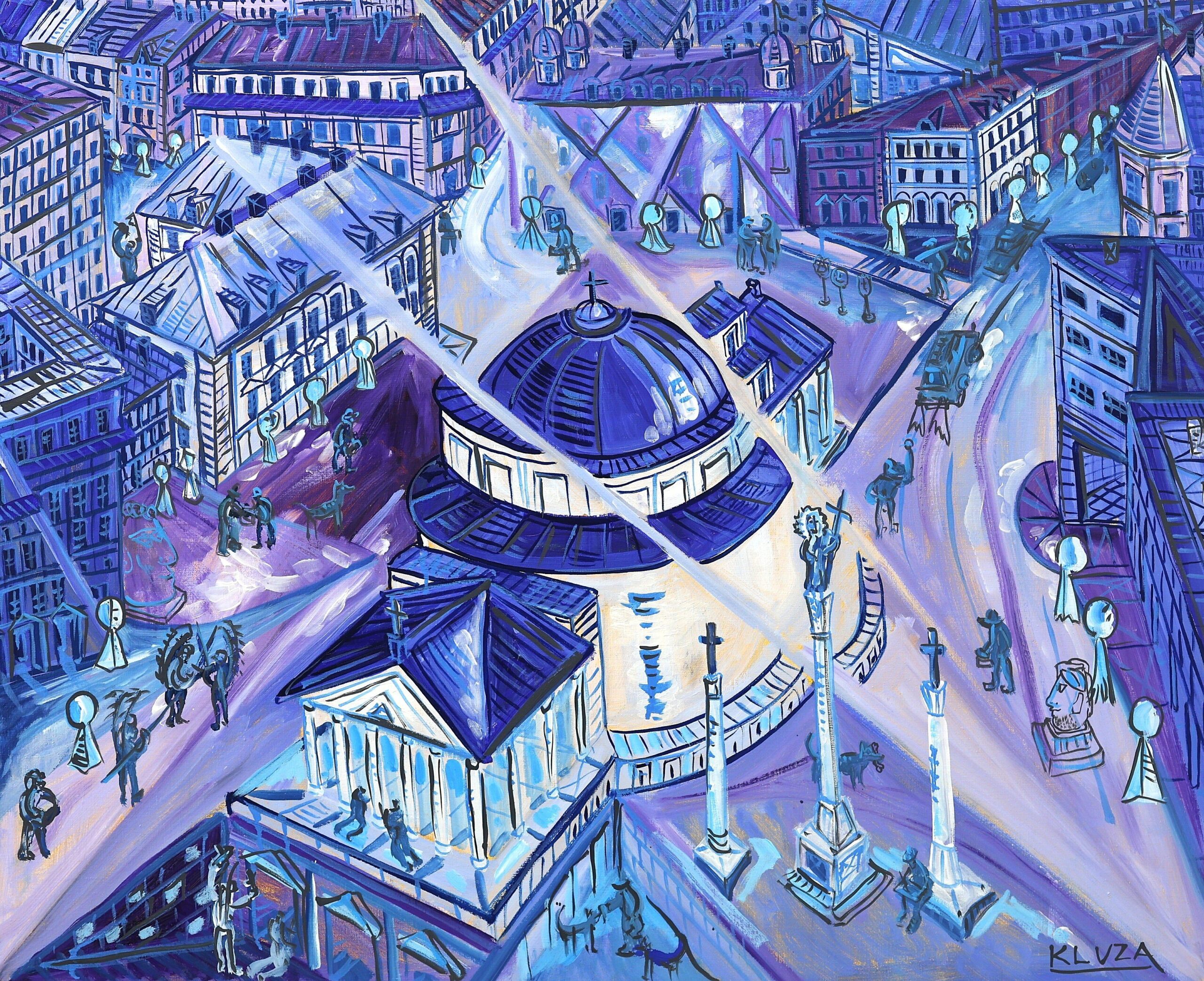 PAWEŁ KLUZA 'Warszawa Plac Trzech Krzyży', akryl, płótno, 81x100 cm