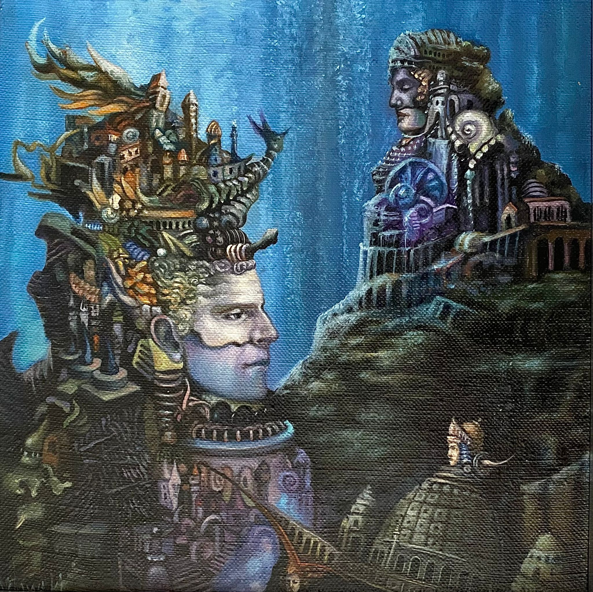 TOMASZ SĘTOWSKI 'Rex Aquarum' olej, płótno, 30x30cm