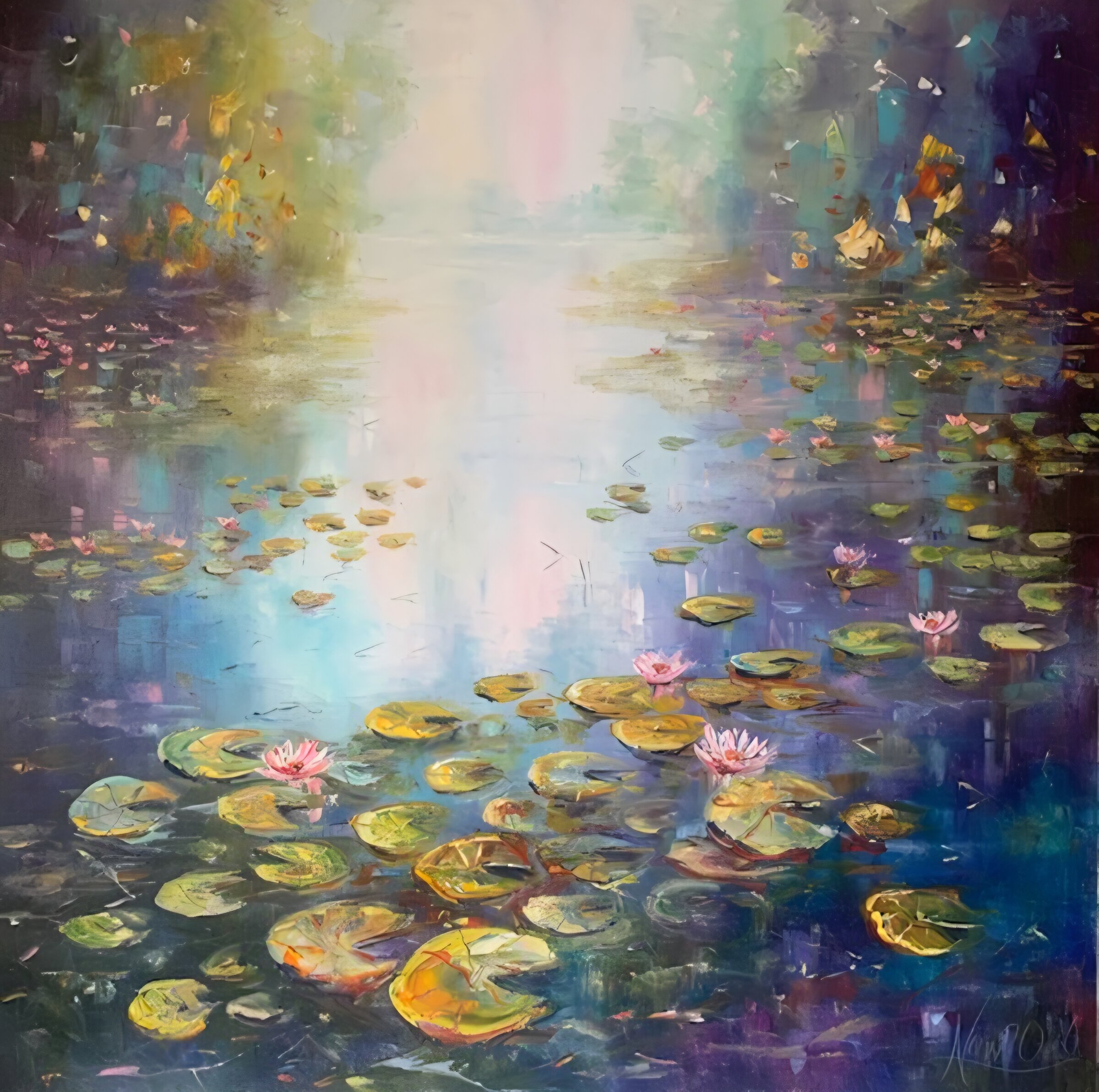 ADAM NOWAKOWSKI 'Nenufary' olej, płótno, 100x70cm