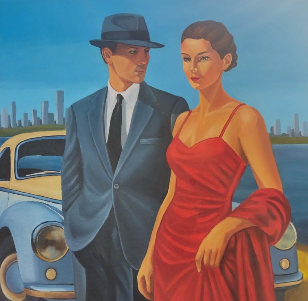 EWA MROCZEK, City before dusk, olej, płótno, 60x60cm