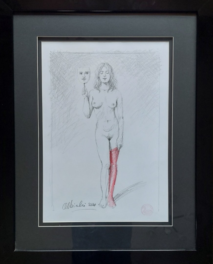 RAFAŁ OLBIŃSKI 'Queen of hearts, 2020', kredka, ołówek, 50x35cm