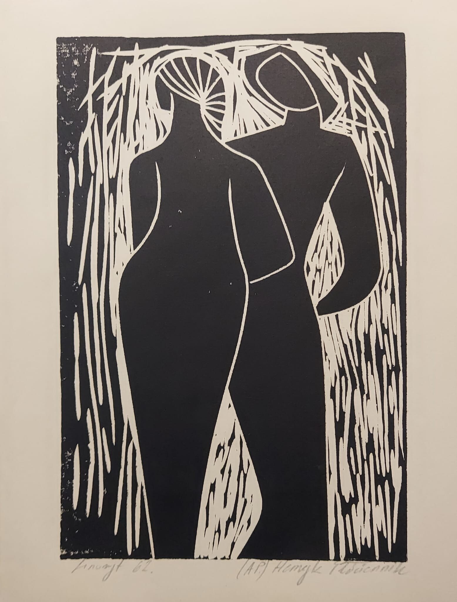 HENRYK PŁÓCIENNIK 'Linoryt' lata 60, papier, 27x18cm