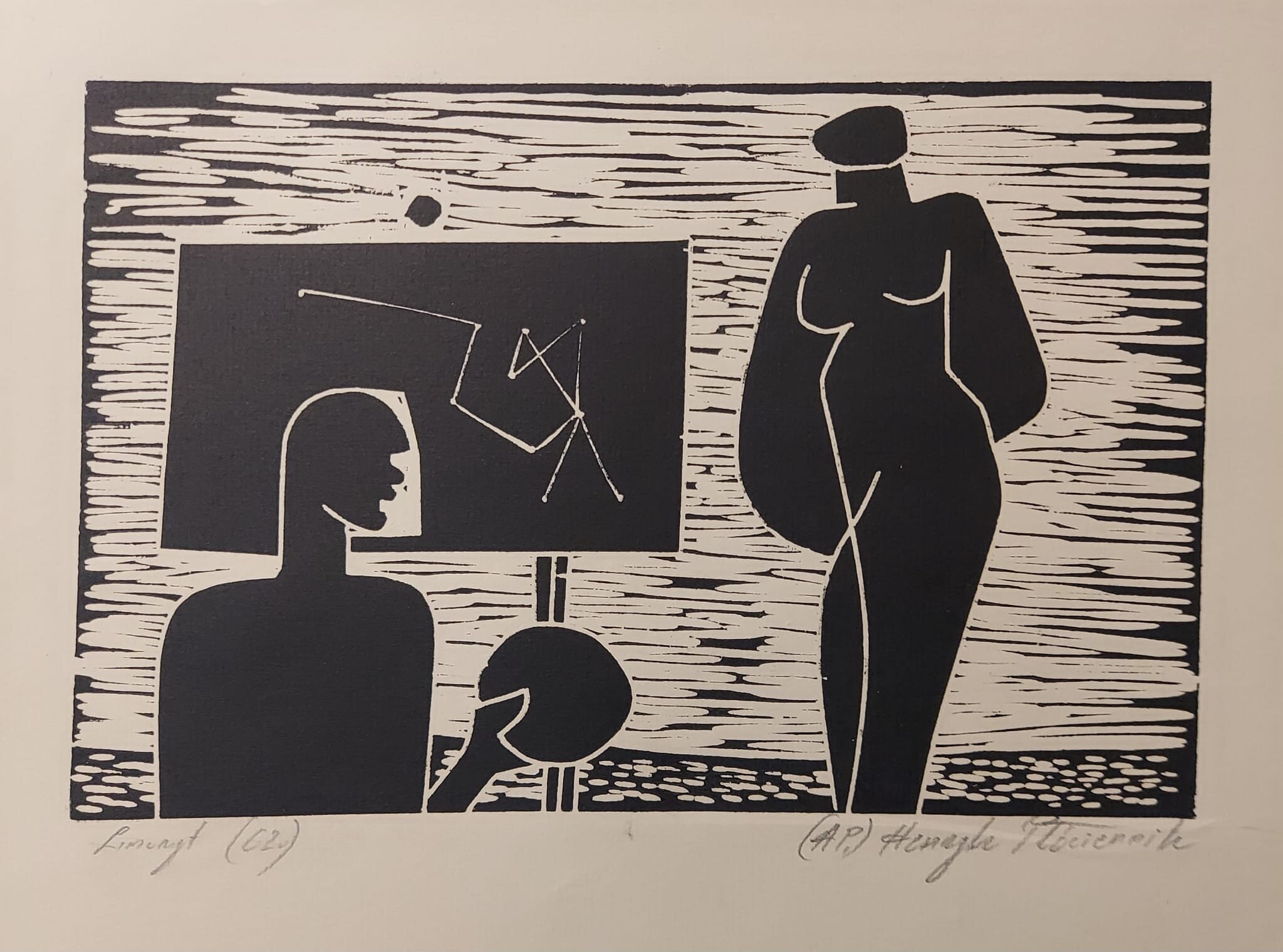 HENRYK PŁÓCIENNIK 'Linoryt' lata 60, papier, 18x27cm