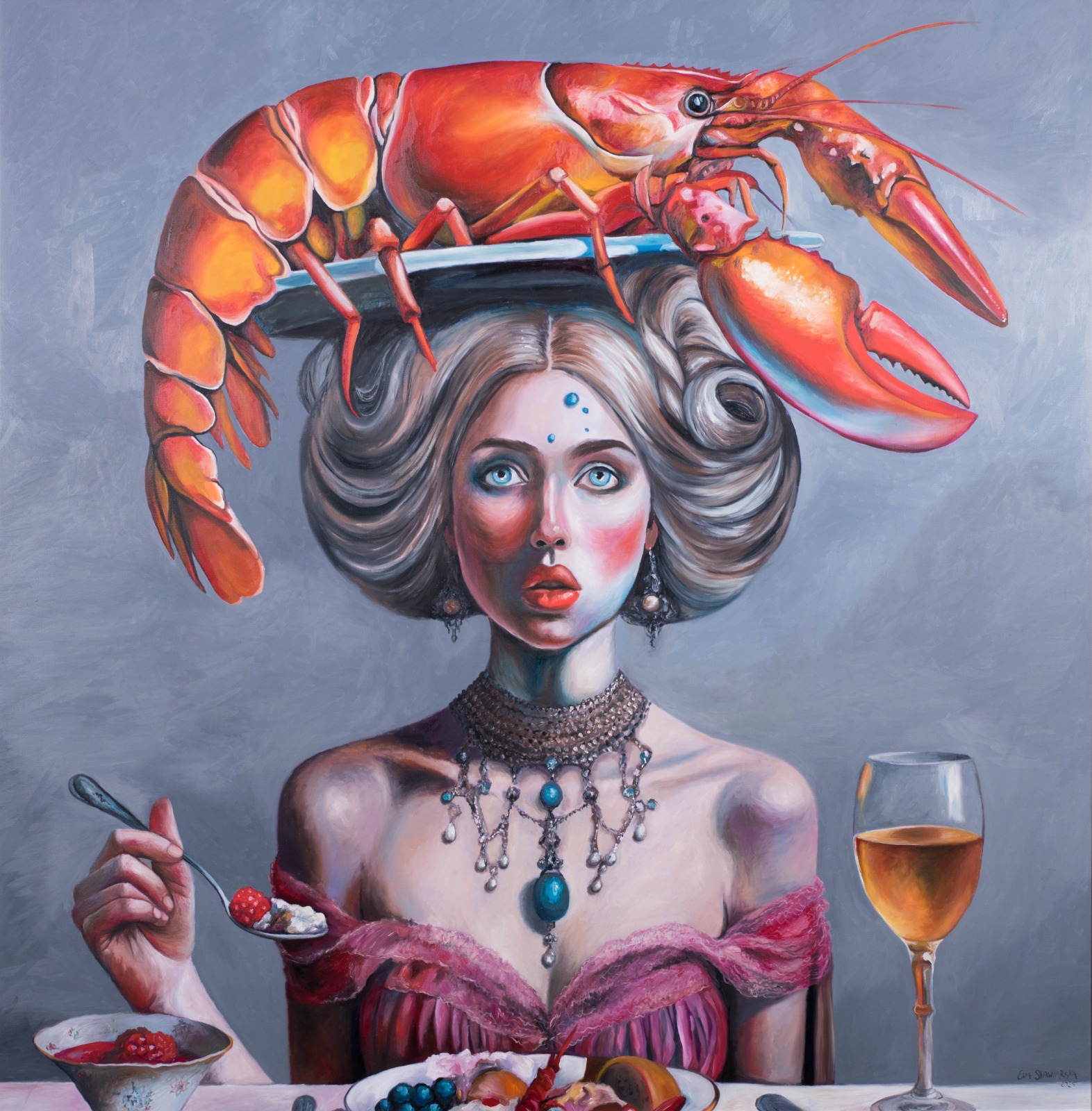 EWA STAWIARSKA 'Lobster', olej, płótno, 160x160cm