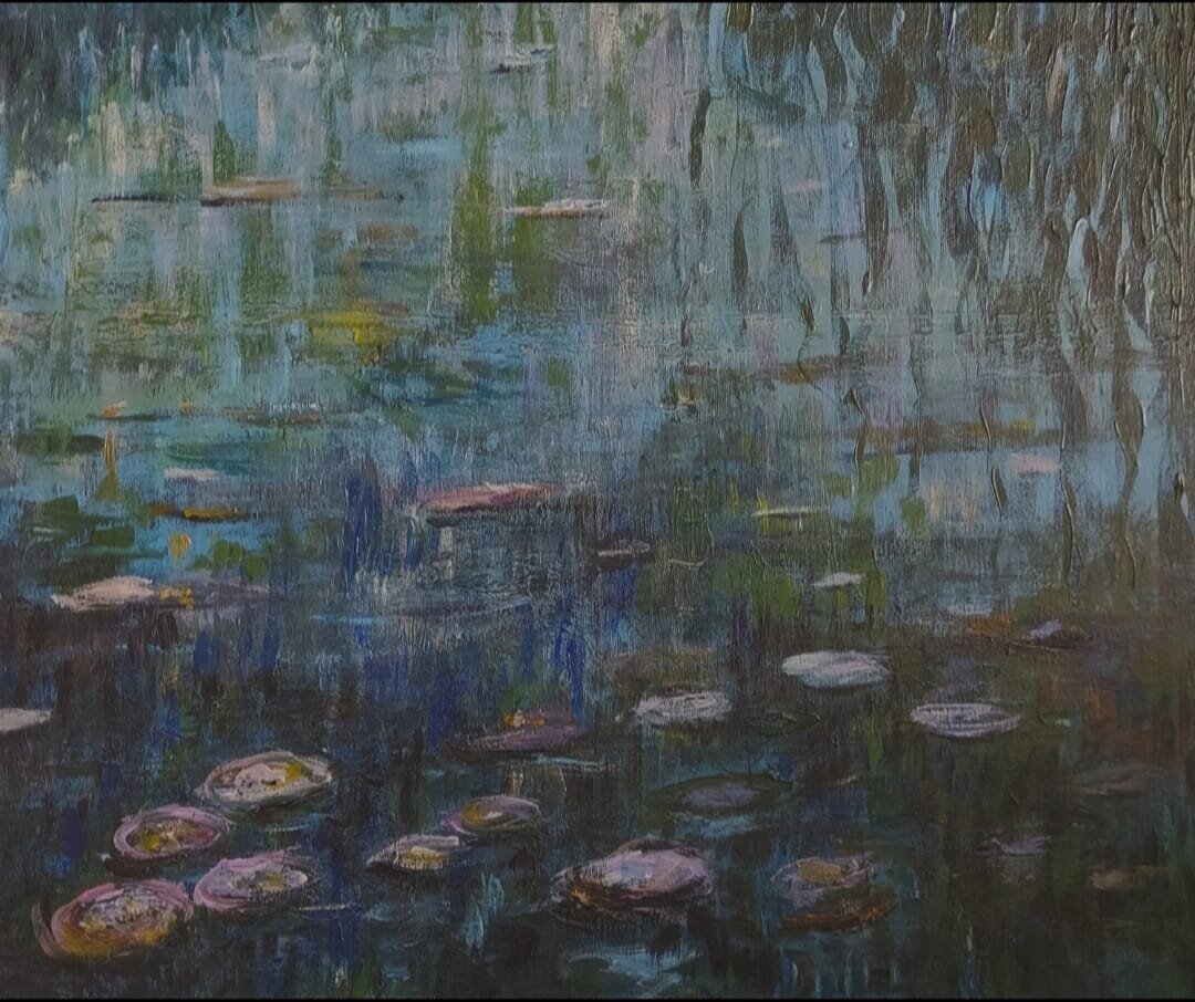 KRZYSZTOF GOCEK 'Na stawie' olej, akryl, płótno, 45,5x54,5cm