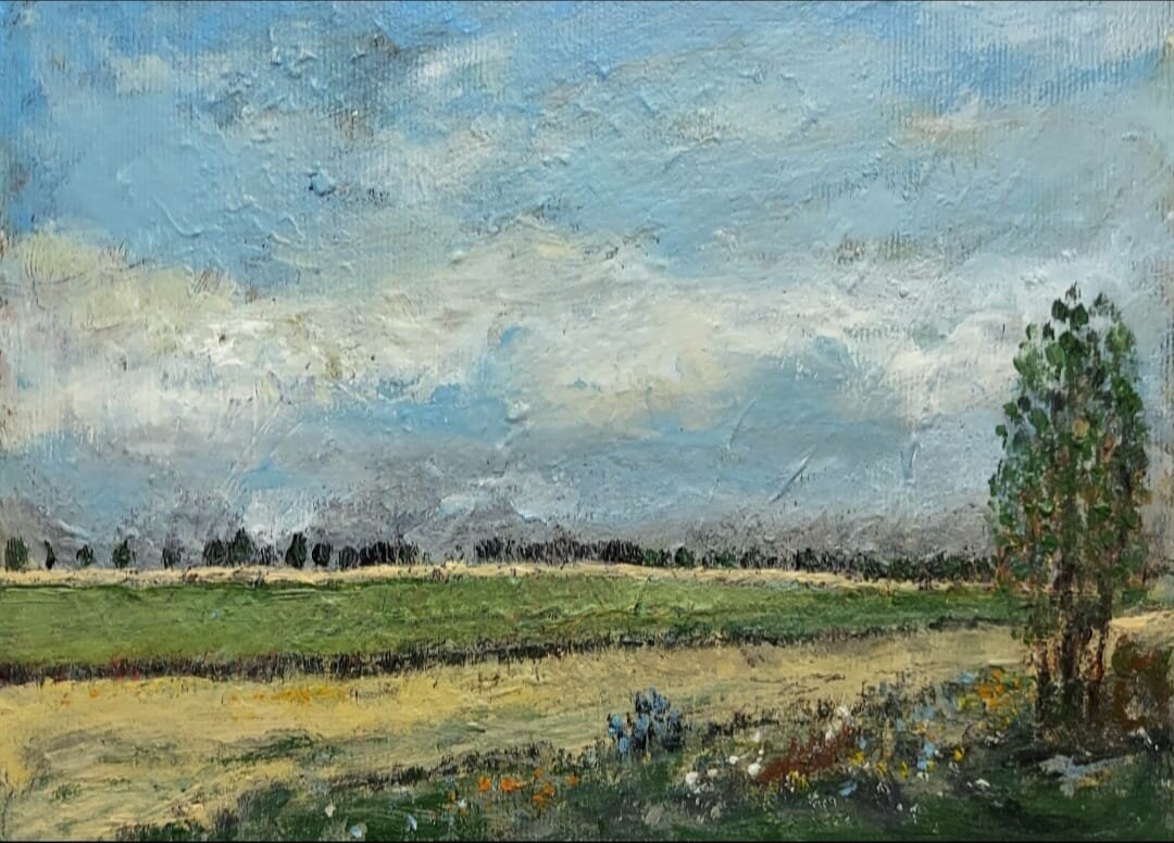 KRZYSZTOF GOCEK 'Pejzaż' olej, akryl, płótno na płycie, 18x24cm