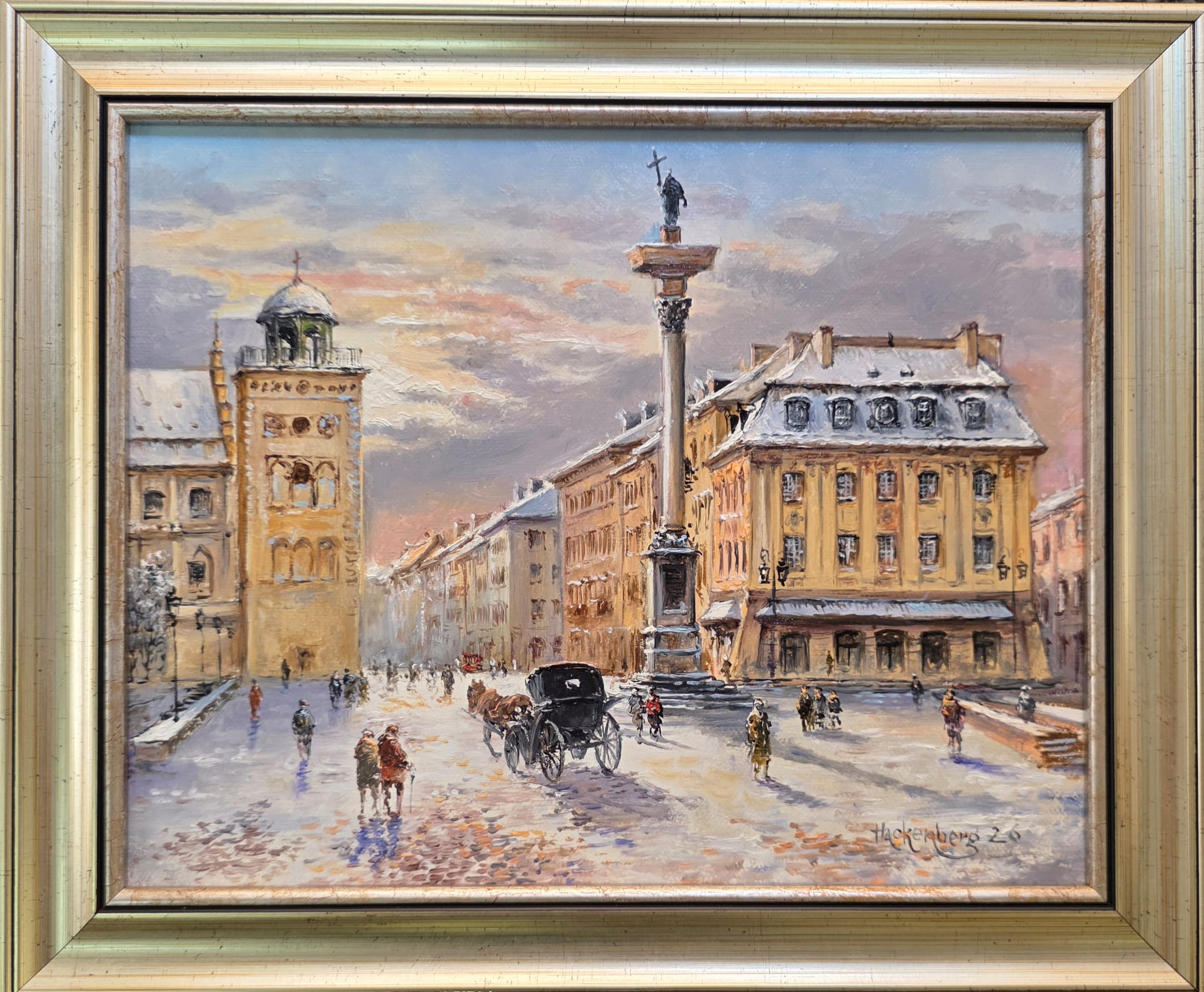 WITOLD HACKENBERG 'Warszawa Plac Zamkowy', olej, płótno, 24x30cm