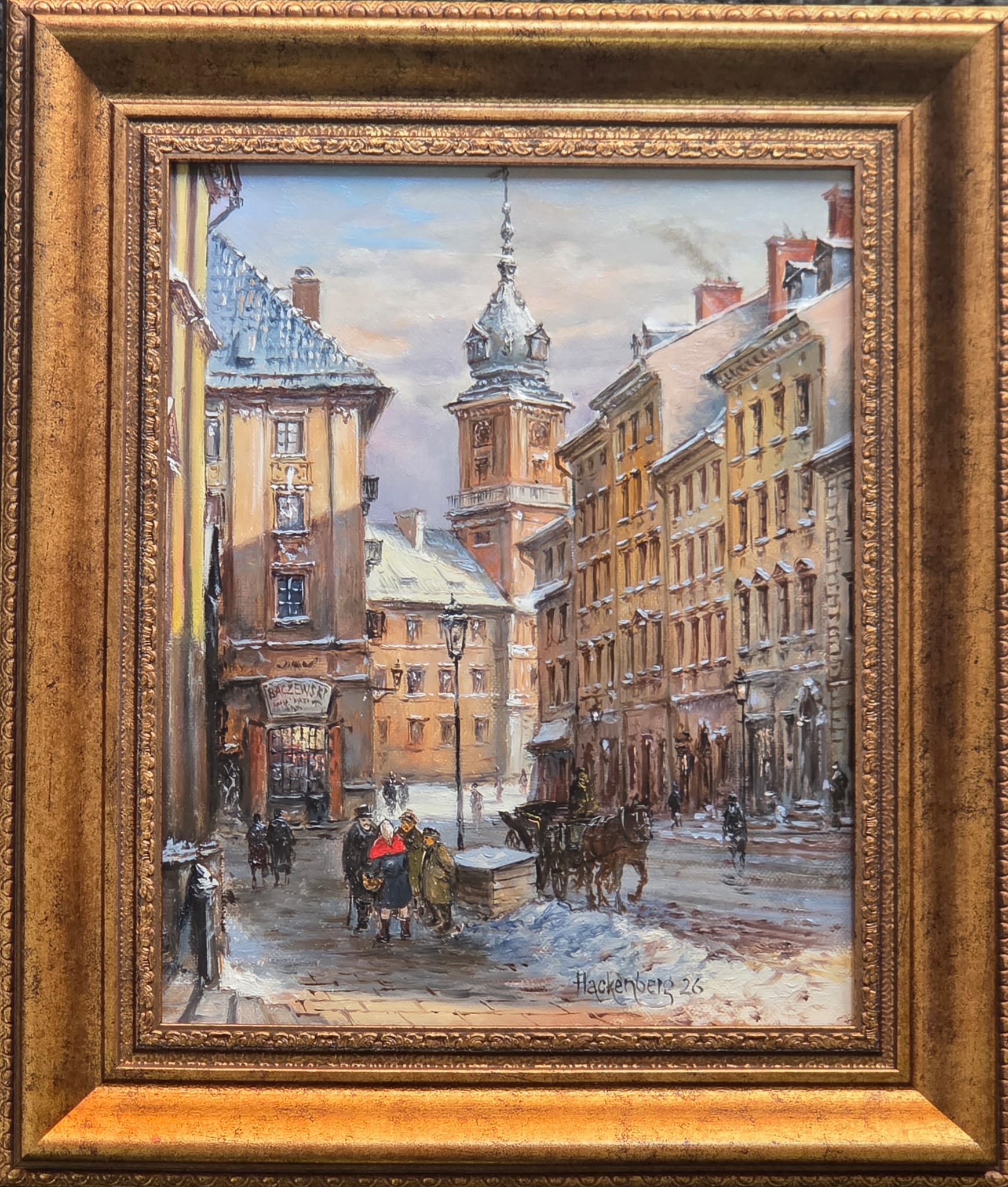 WITOLD HACKENBERG 'Warszawa ul. Świętojańska', olej, płótno, 30x24cm