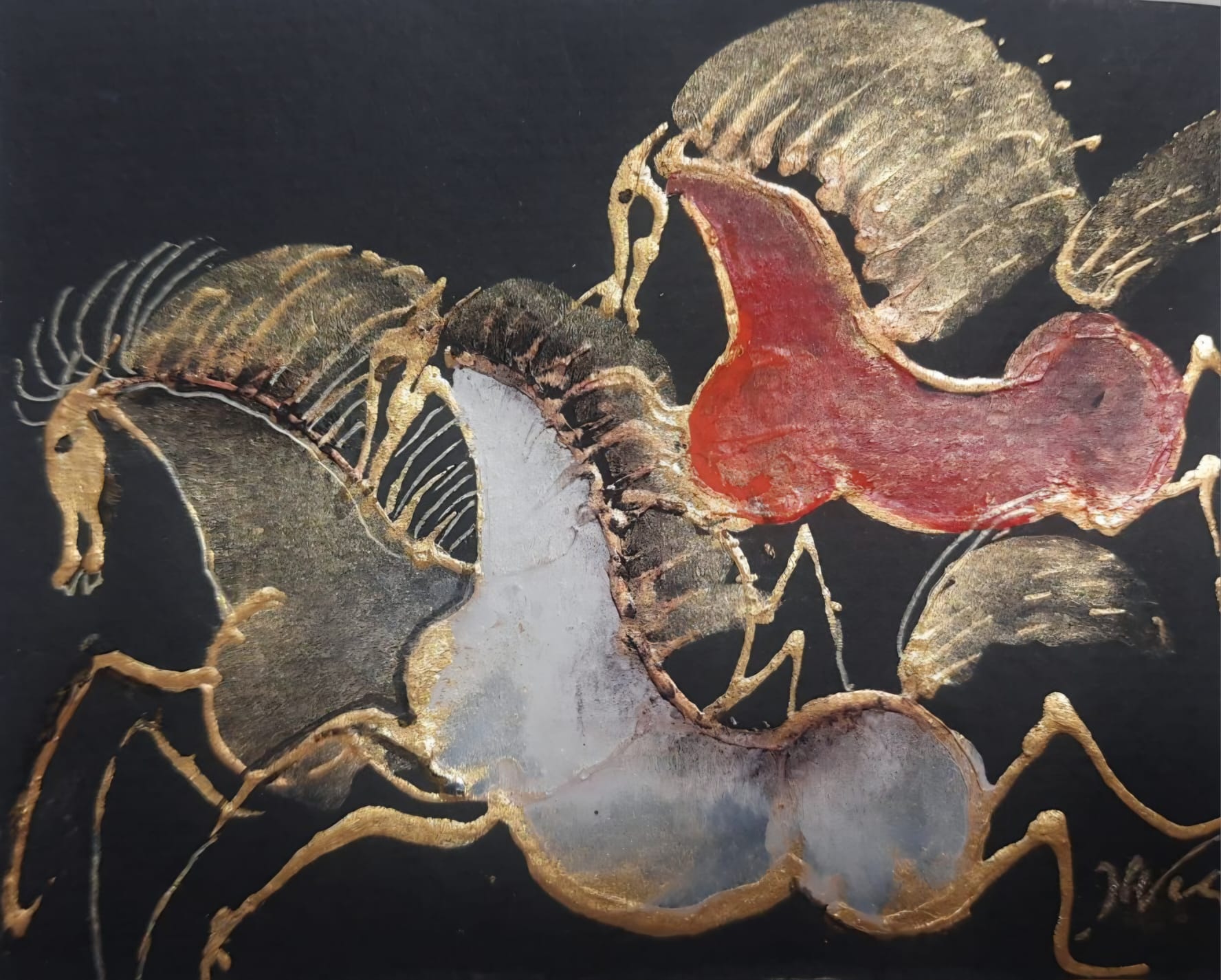 JÓZEF WILKOŃ 'Który piękniejszy', technika własna, 8,5x10,5cm