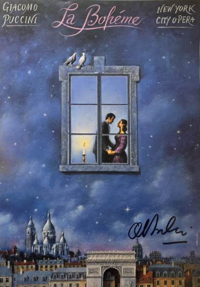 RAFAŁ OLBIŃSKI 'Wesoła Wdówka-La Boheme New York City Opera G.Puccini', sygnowany, offset, papier, 40x27cm