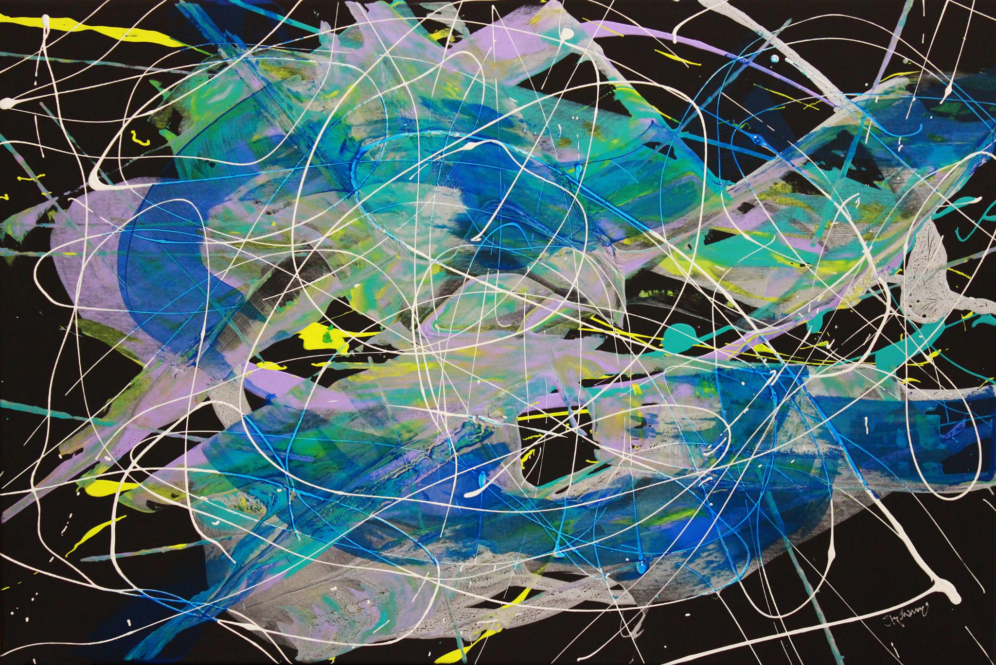 STEPHANIE HOLZNECHT 'Solar System', akryl i lakiery na płótnie, 71x102cm