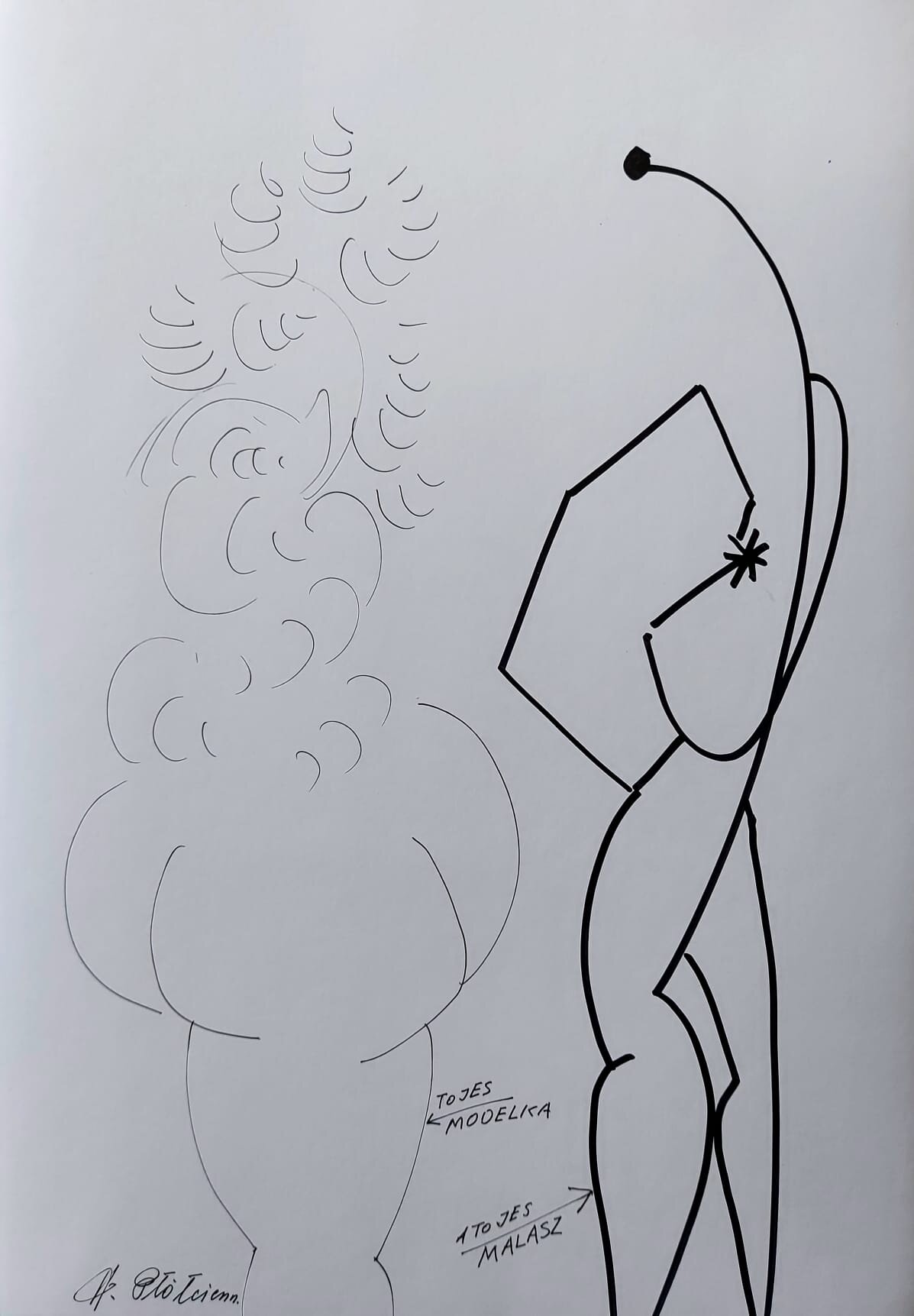 HENRYK PŁÓCIENNIK 'Rysunek: „Rozmowy z Krzysztofem Gockiem" flamaster, papier, 29,5x42cm