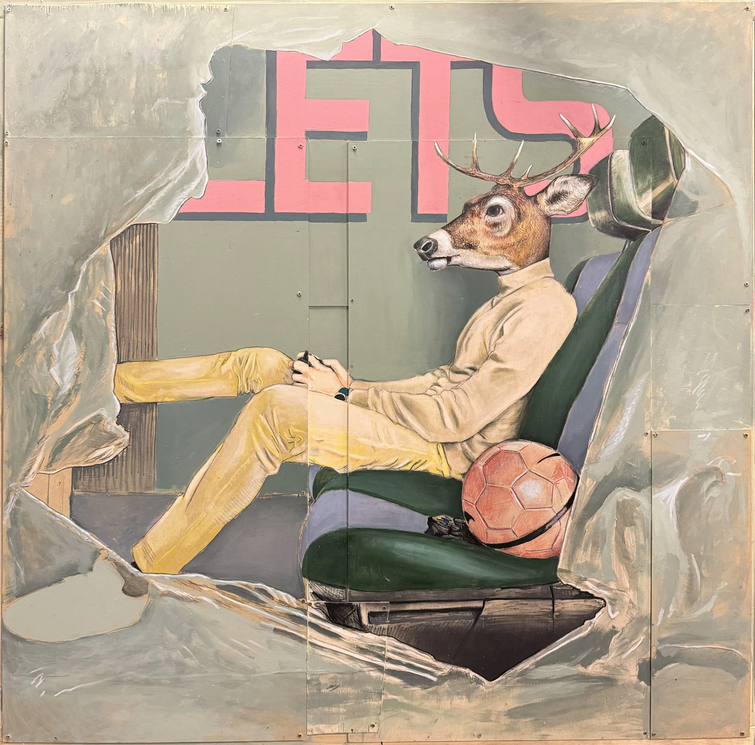 LECH BATOR 'LETS PLAY', technika mieszana na drewnie, 150x150cm