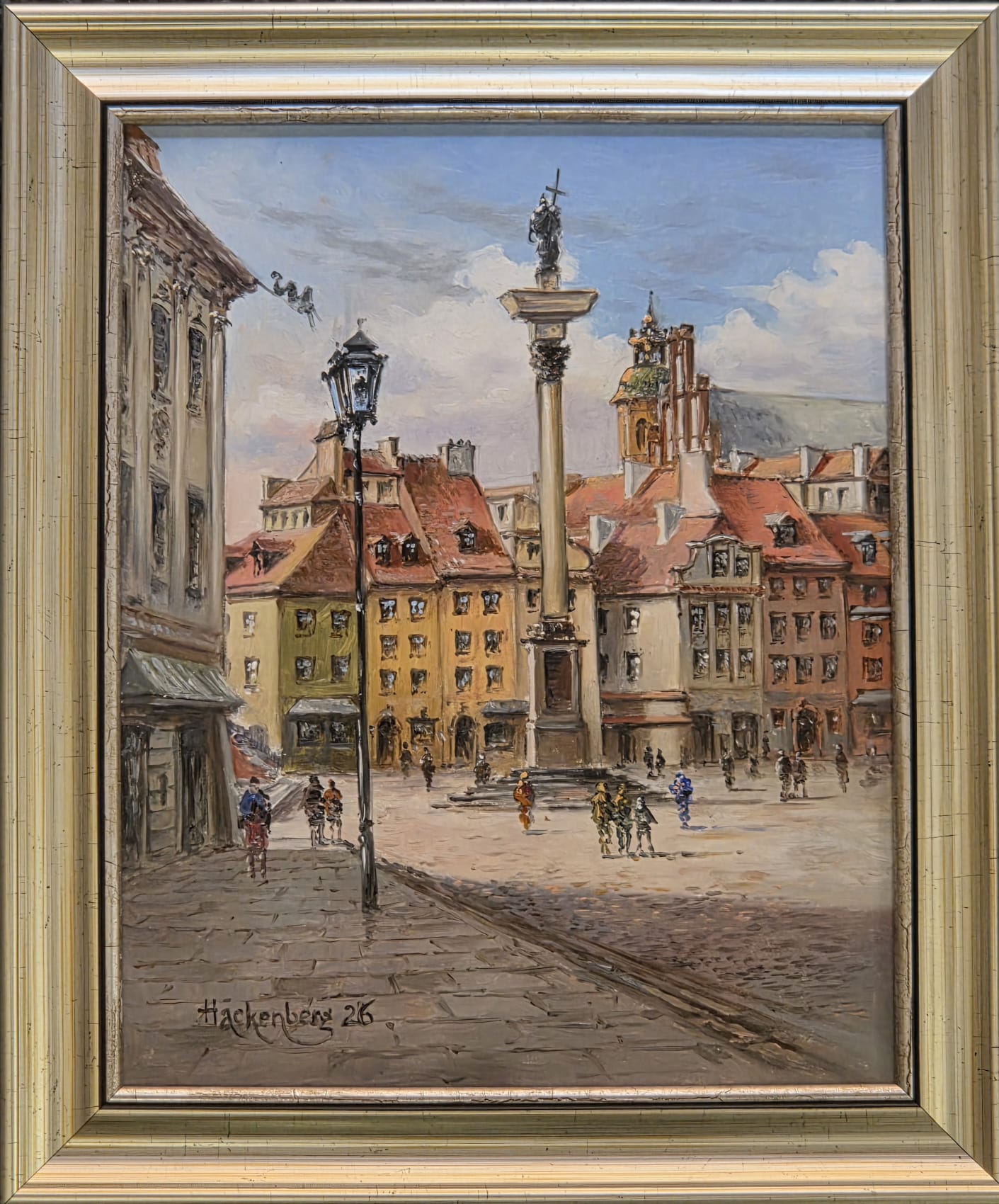 WITOLD HACKENBERG 'Warszawa Plac Zamkowy', olej, płótno, 24x30cm