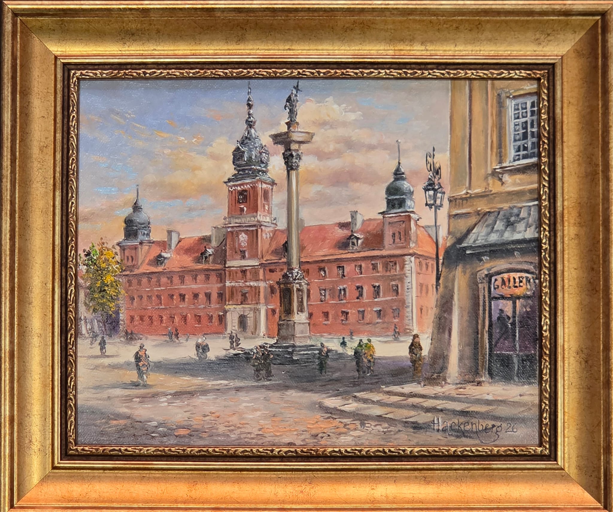 WITOLD HACKENBERG 'Warszawa Plac Zamkowy', olej, płótno, 24x30cm