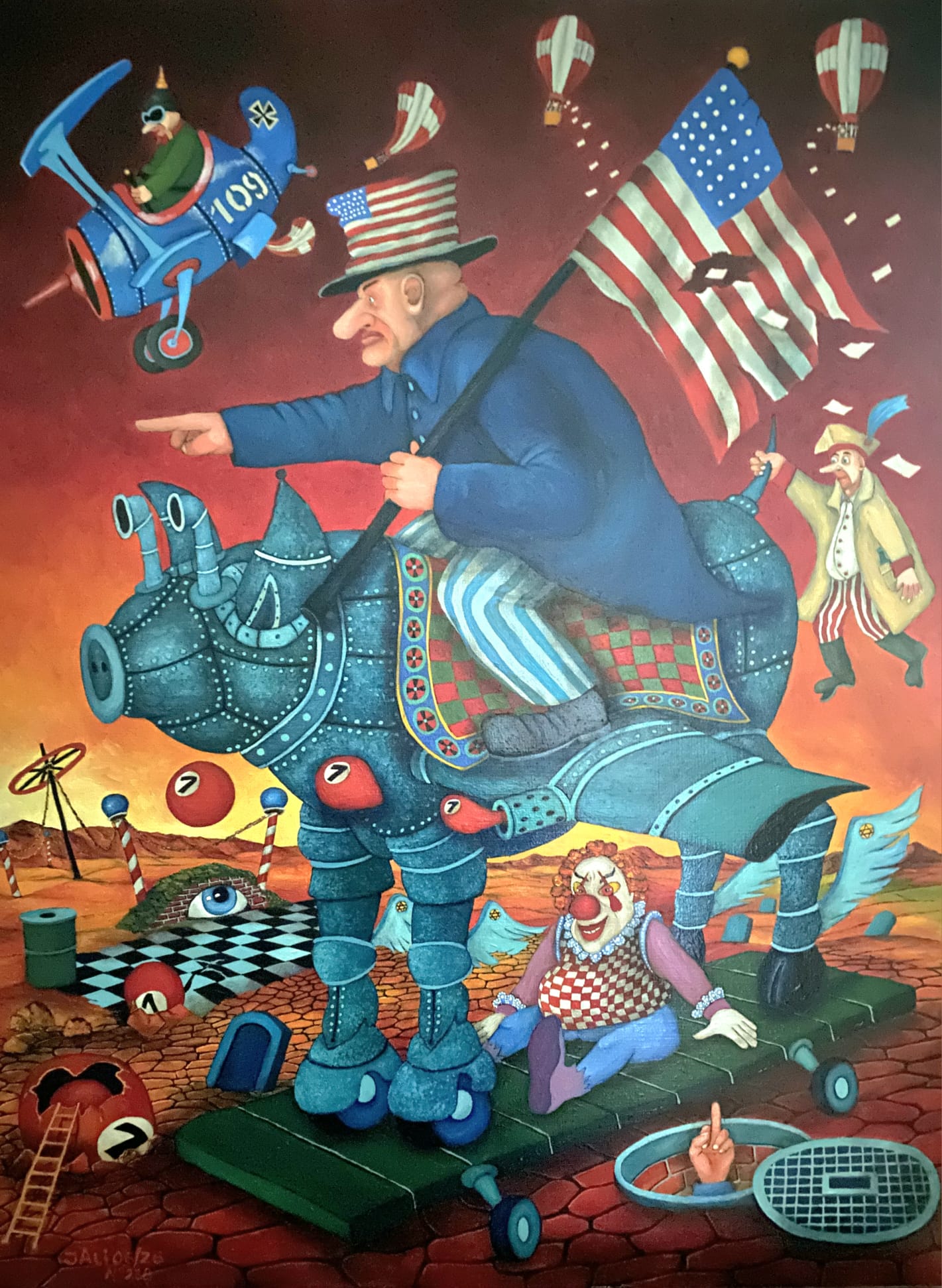 JACEK LIPOWCZAN 'Naprzód, Po Nobla, po Nobla', olej, deska, 55x75cm