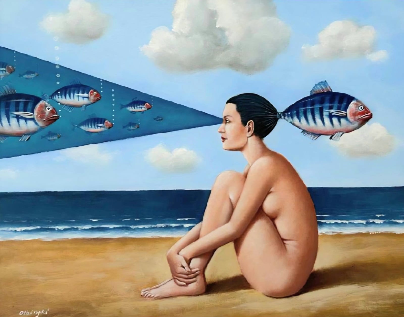 RAFAŁ OLBIŃSKI 'Medytacja', olej, akryl, płótno, 52x66cm (obraz katalogowany w albumie Akty 2)