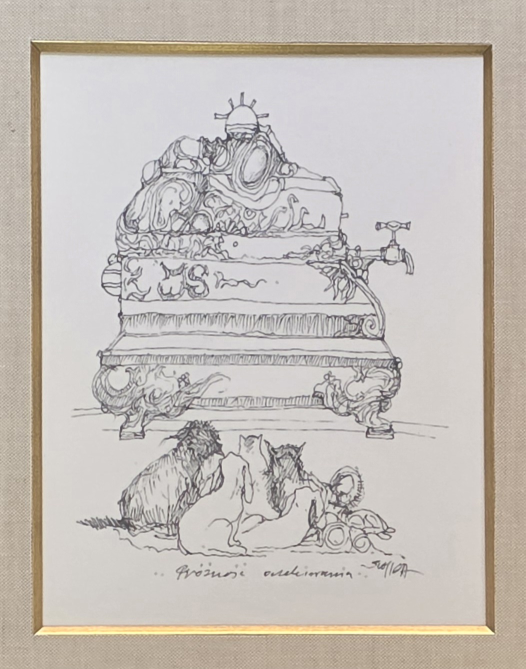 JAN SUMIGA, 'Próżność oczekiwania', tusz, płótno lniane, 21x16cm