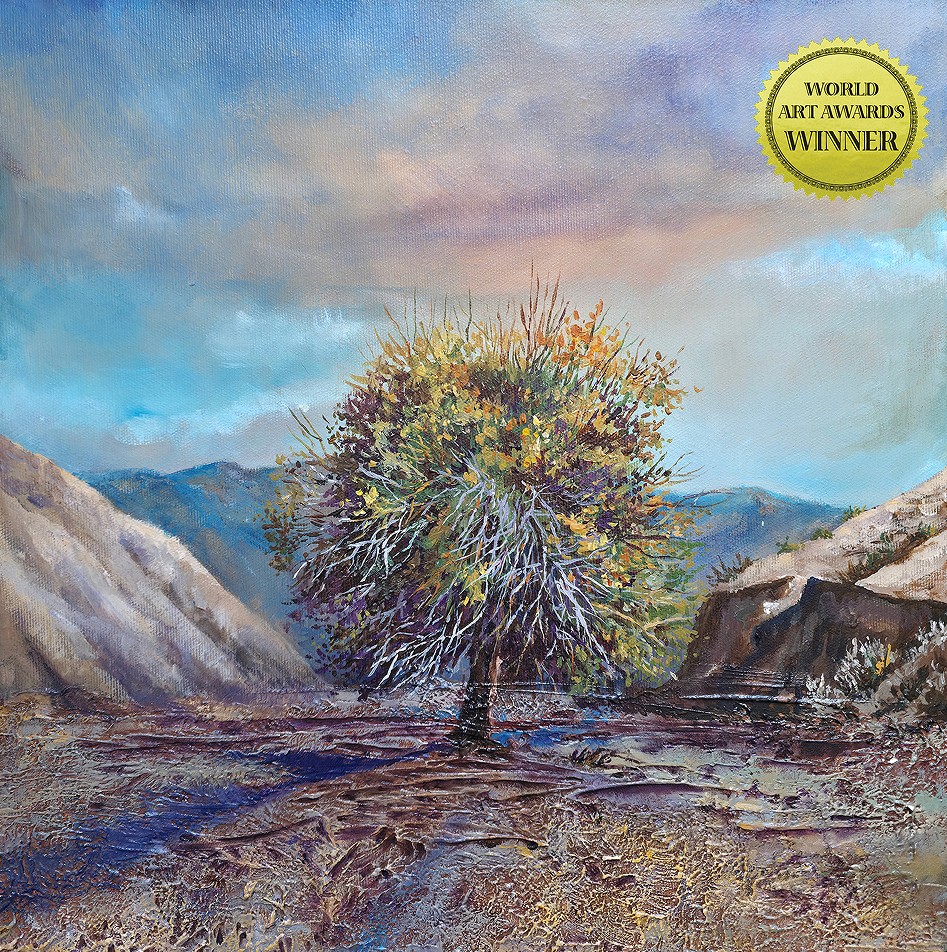 URSZULA ŚWITAJ 'Wytrwałość', olej, płótno, 40x40cm (Obraz zajął 3 miejsce w międzynarodowym konkursie World Art Awards 2026, w kategorii Impression Landscape)
