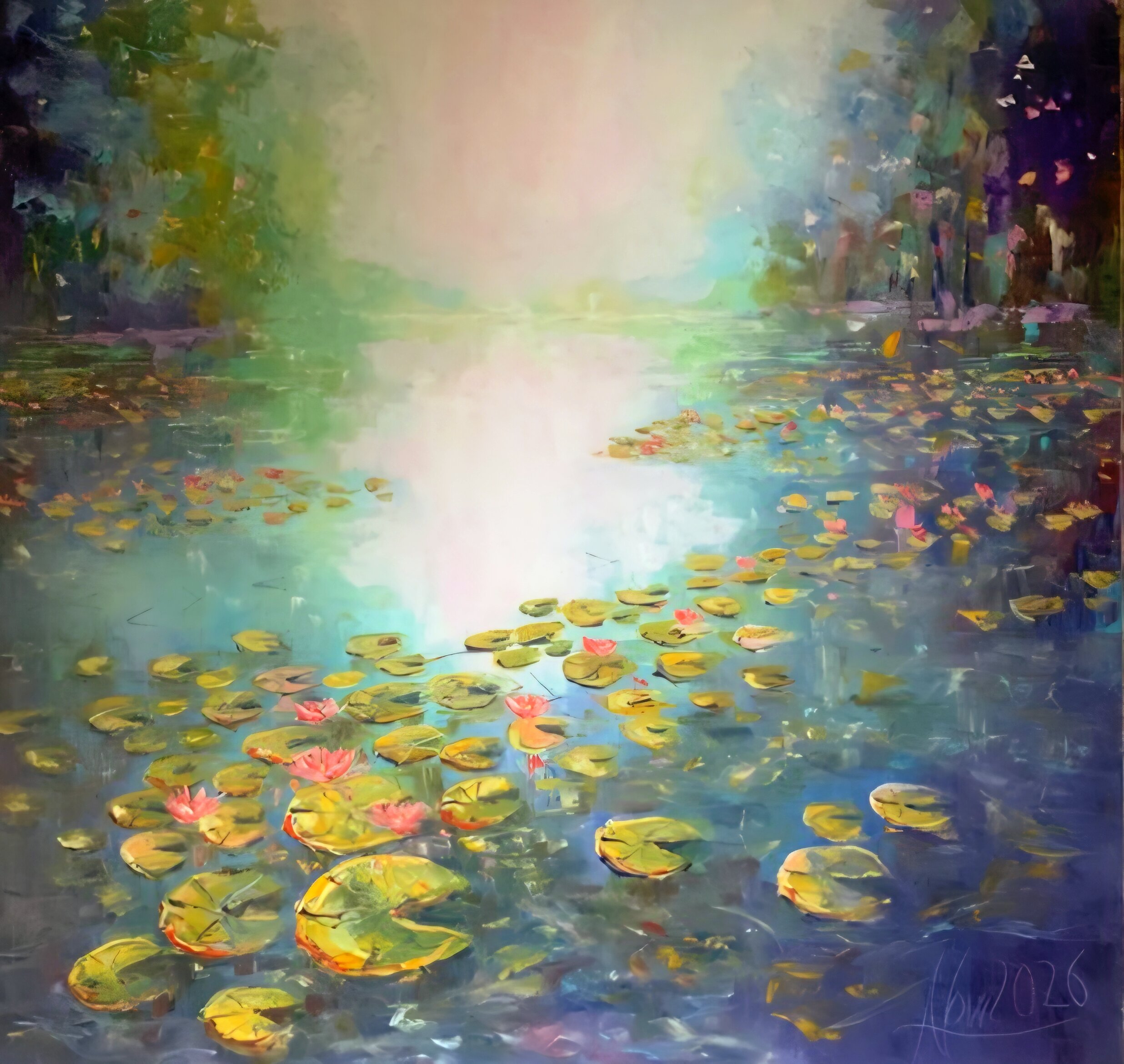 ADAM NOWAKOWSKI 'Nenufary' olej, płótno, 100x100cm