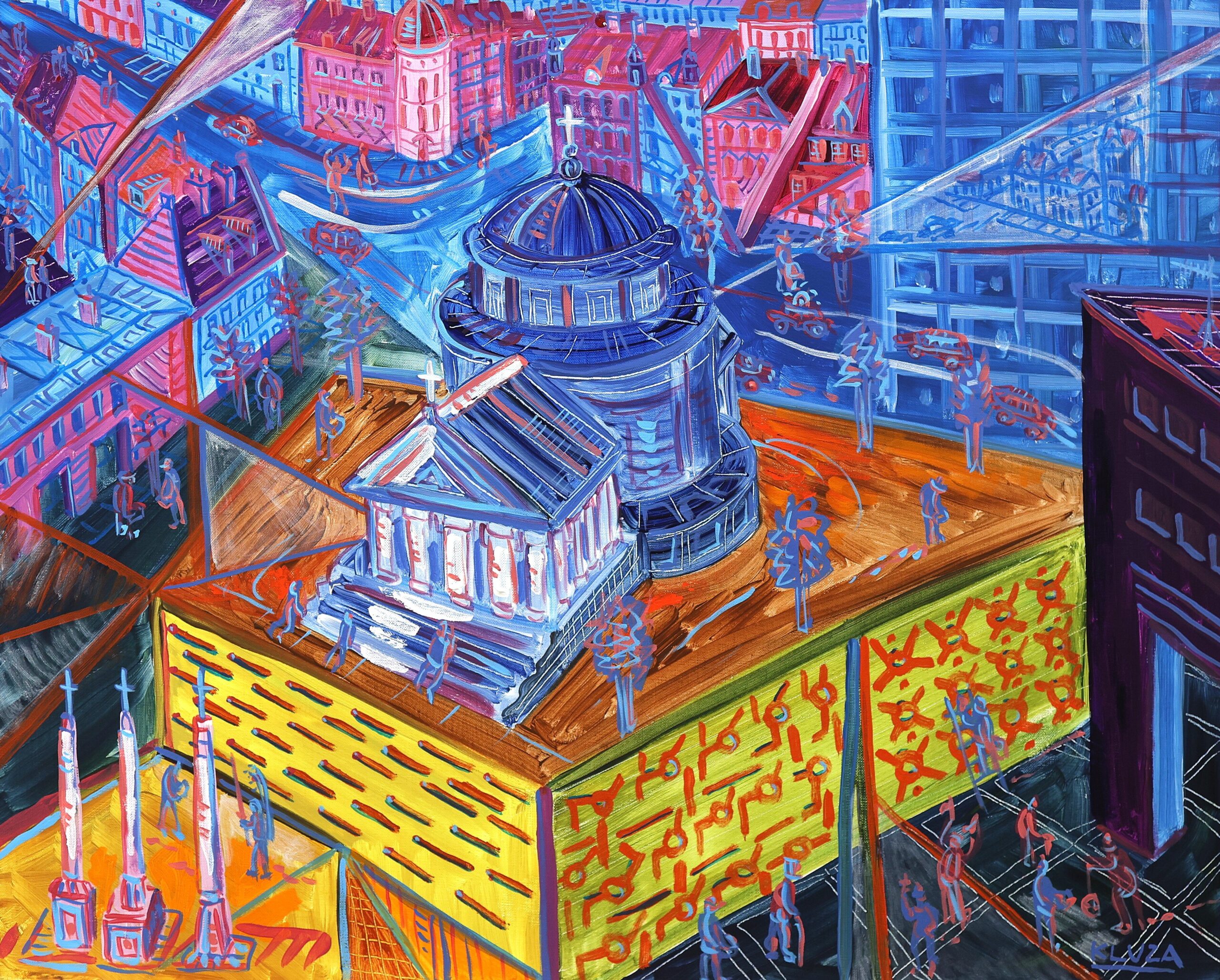 PAWEŁ KLUZA 'Warszawa Plac Trzech Krzyży', akryl, płótno, 65x81cm