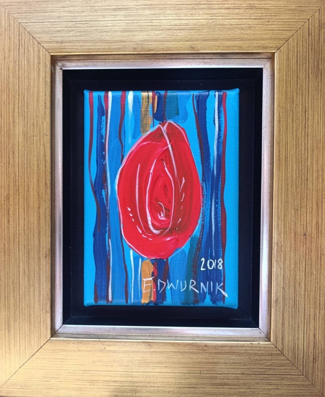 EDWARD DWURNIK 'Tulipan czerwony' 2018, akryl, płótno, 18x13cm