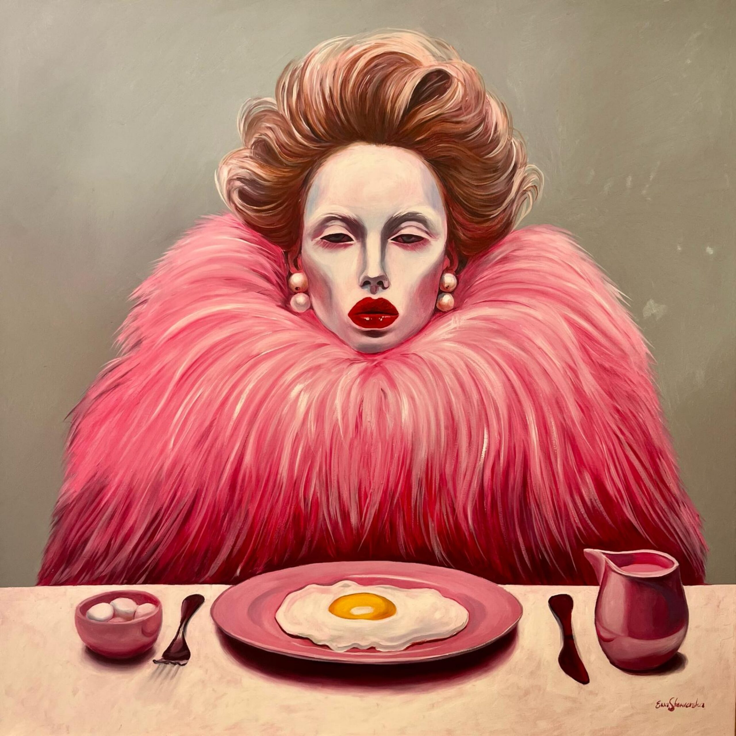 EWA STAWIARSKA 'Breakfast diva', olej, płótno, 100x100cm