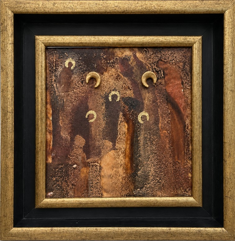 MAŁGORZATA DAWIDIUK 'Ikona Światło Ł', technika własna, płótno, 20x20cm