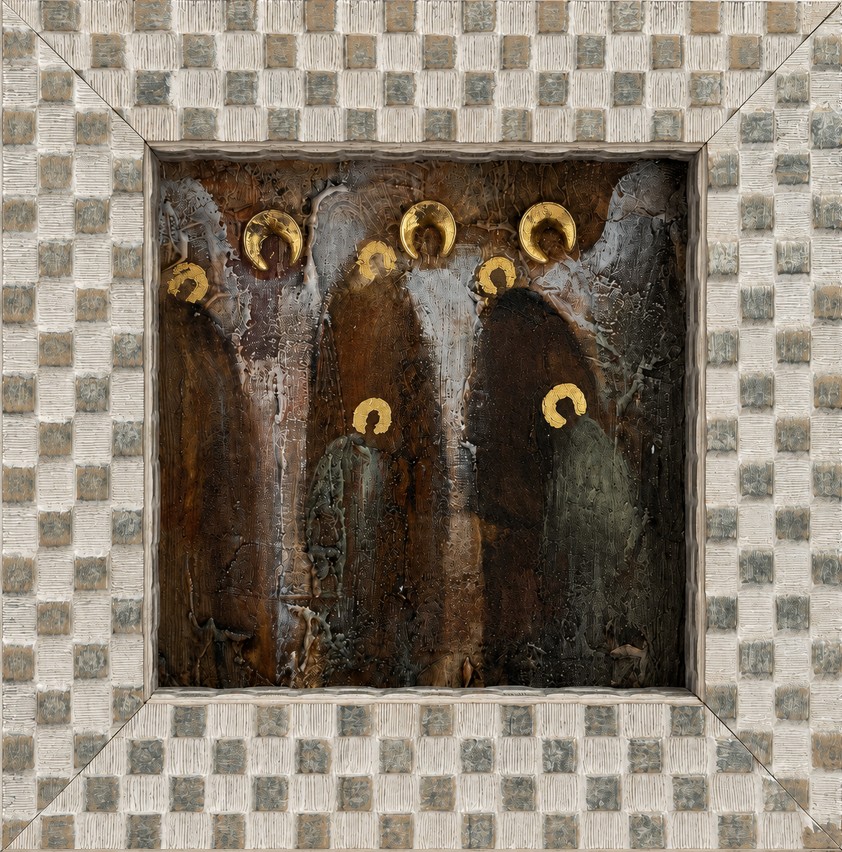 MAŁGORZATA DAWIDIUK 'Ikona Światło O', technika własna, płótno, 20x20cm