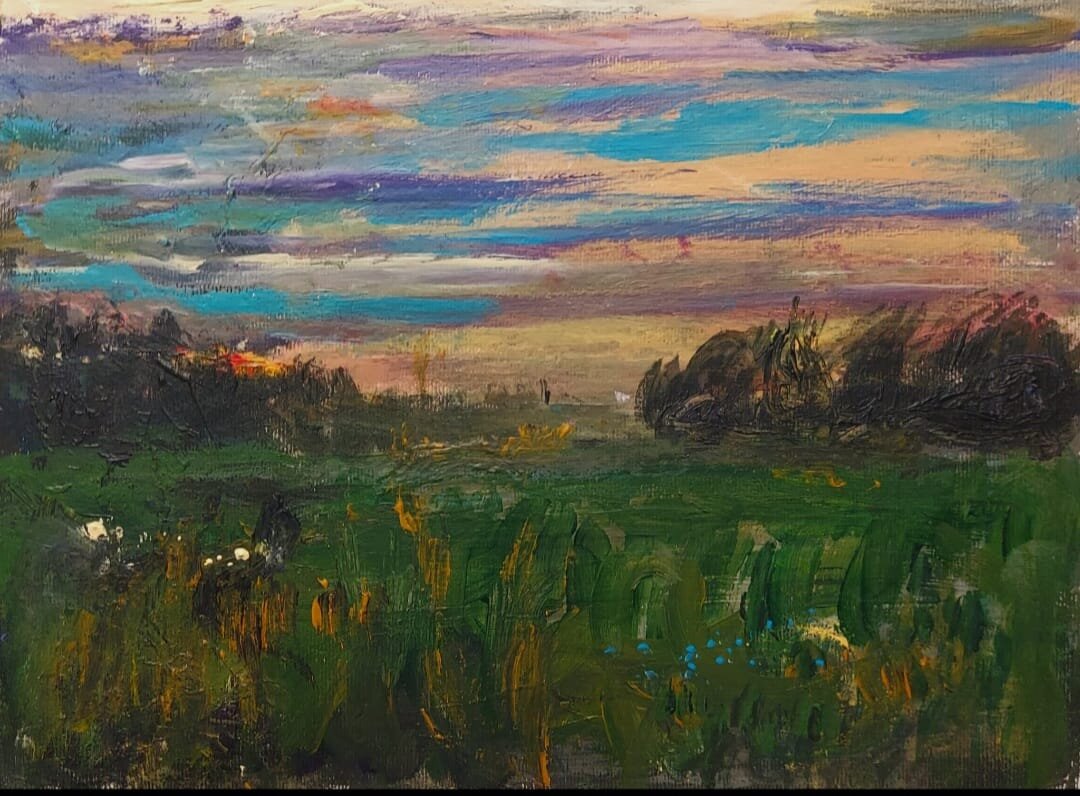 KRZYSZTOF GOCEK 'Zachód słońca' olej, akryl, tektura, 18x24cm